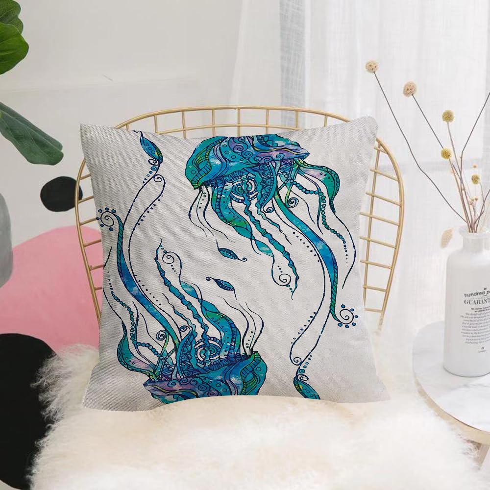 HYOSXW Cushion Cover,Throw Pillow Case Home Decorative for Living Room Bedroom Sofa Chair 16X16 Inch,Beautiful pattern with jellyfish. Card of jellyfish made in vector. Watercolor,Pillowcase 40X40cm