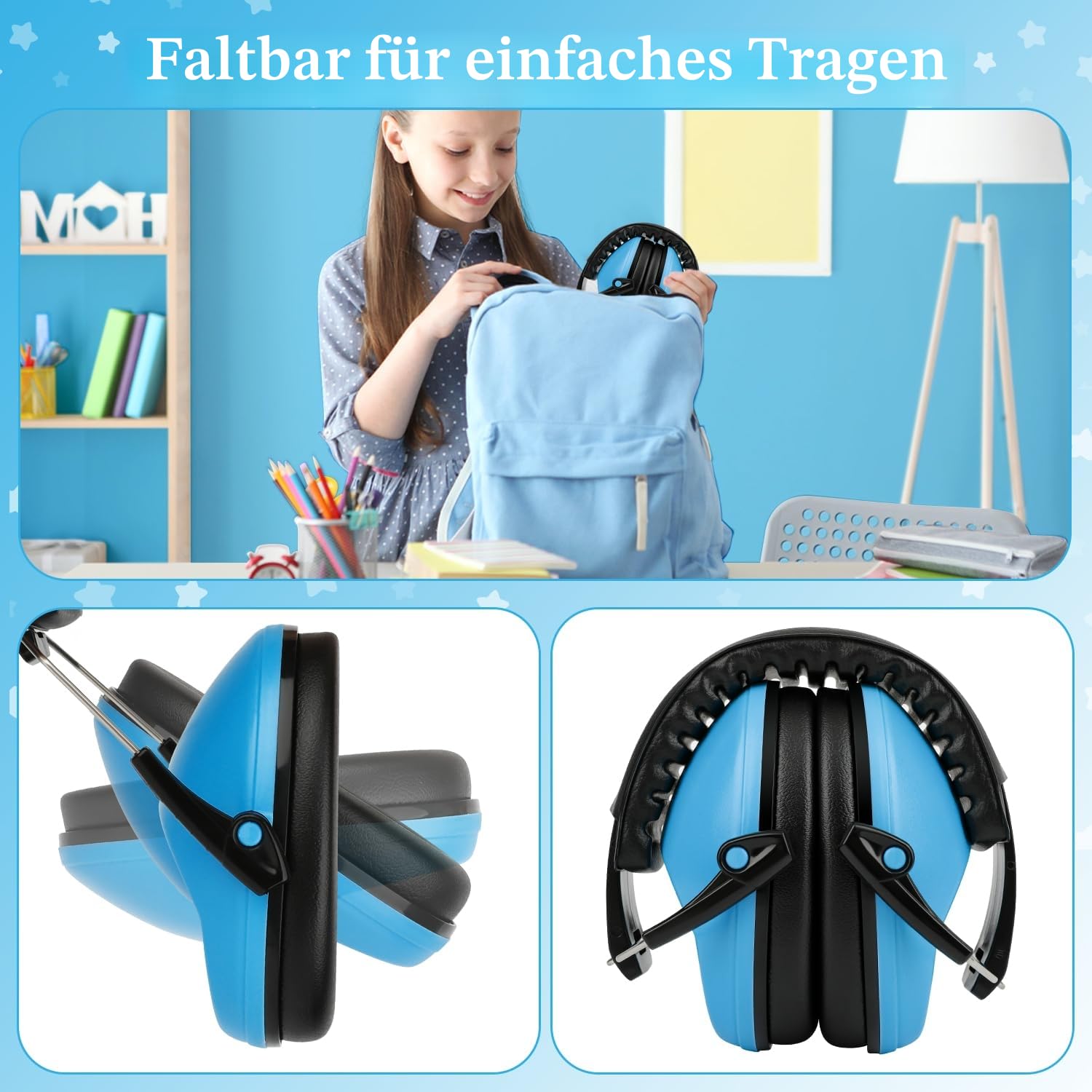 Floriogra 3 Pack Gehörschutz Kinder - Kapselgehörschutz für Kinder Ohrenschütze Kind Hörschutz - Faltbar Kapselgehörschutz kids