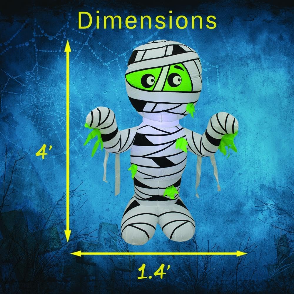 4 Foot LED Inflatable Mummy – Pre-Lit Indoor/Outdoor Halloween Yard Decoration