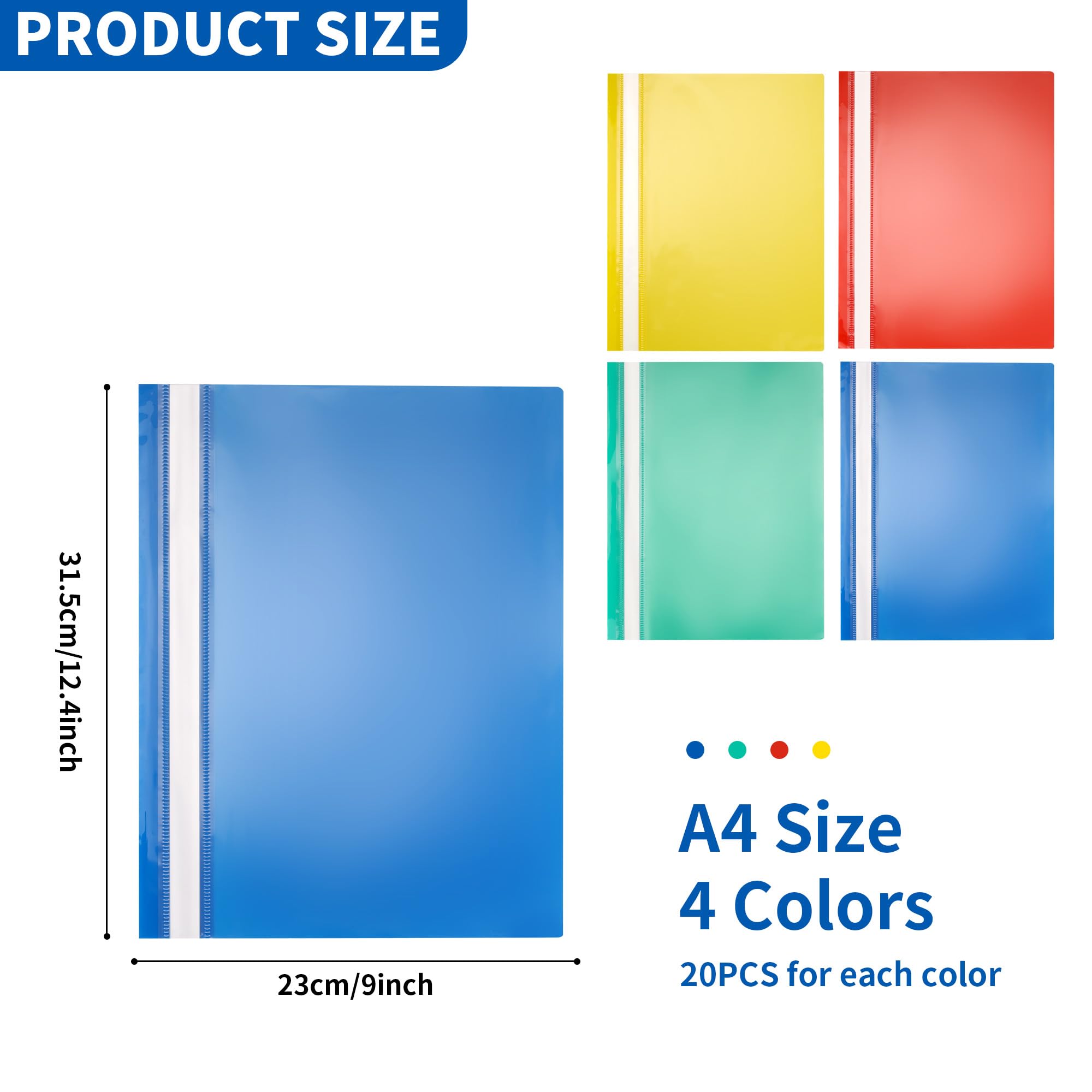 Aramanara 80 Pcs A4 Project Folder, Plastic Presentation Project Folder with Transparent Cover, Report Document Organiser Holder for Office School Home(4 Colors) - Image 2