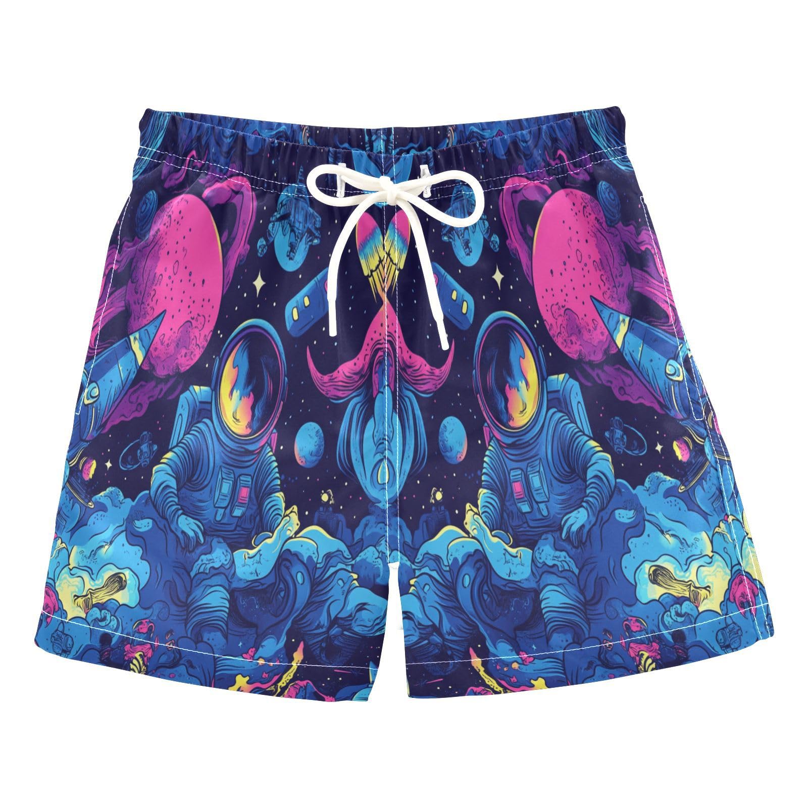 Jucciaco Boys Swim Trunk Quick Dry Beach Board Shorts Rocket Astronaut Doodle Swimwear for Kids Multicolor