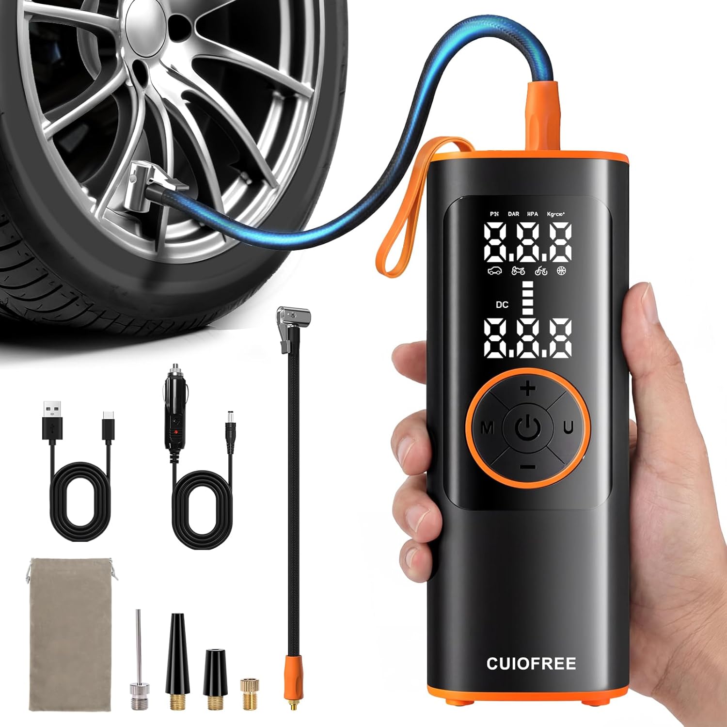 Portable Tire Inflator for Car, Cordless Tire Inflator Portable Air Compressor with Digital Pressure Gauge,150PSI Dual Power, Portable Air Pump for Car Tires, Motorcycle, Bicycle, Bike, Ball