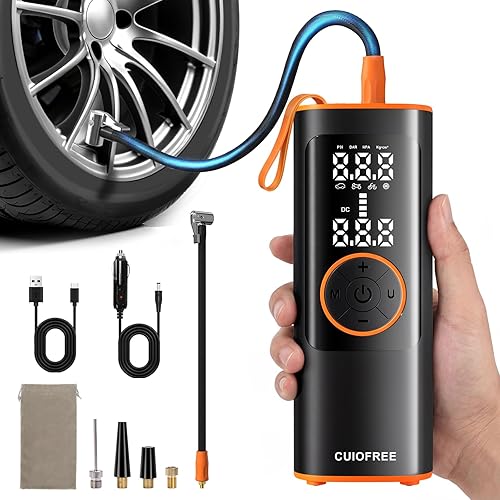 CUIOFREE Portable Tire Inflator for Car, Cordless Tire Inflator Portable Air Compressor with Digital Pressure Gauge,150PSI Dual Power, Portable Air Pump for Car Tires, Motorcycle, Bicycle, Bike, Ball