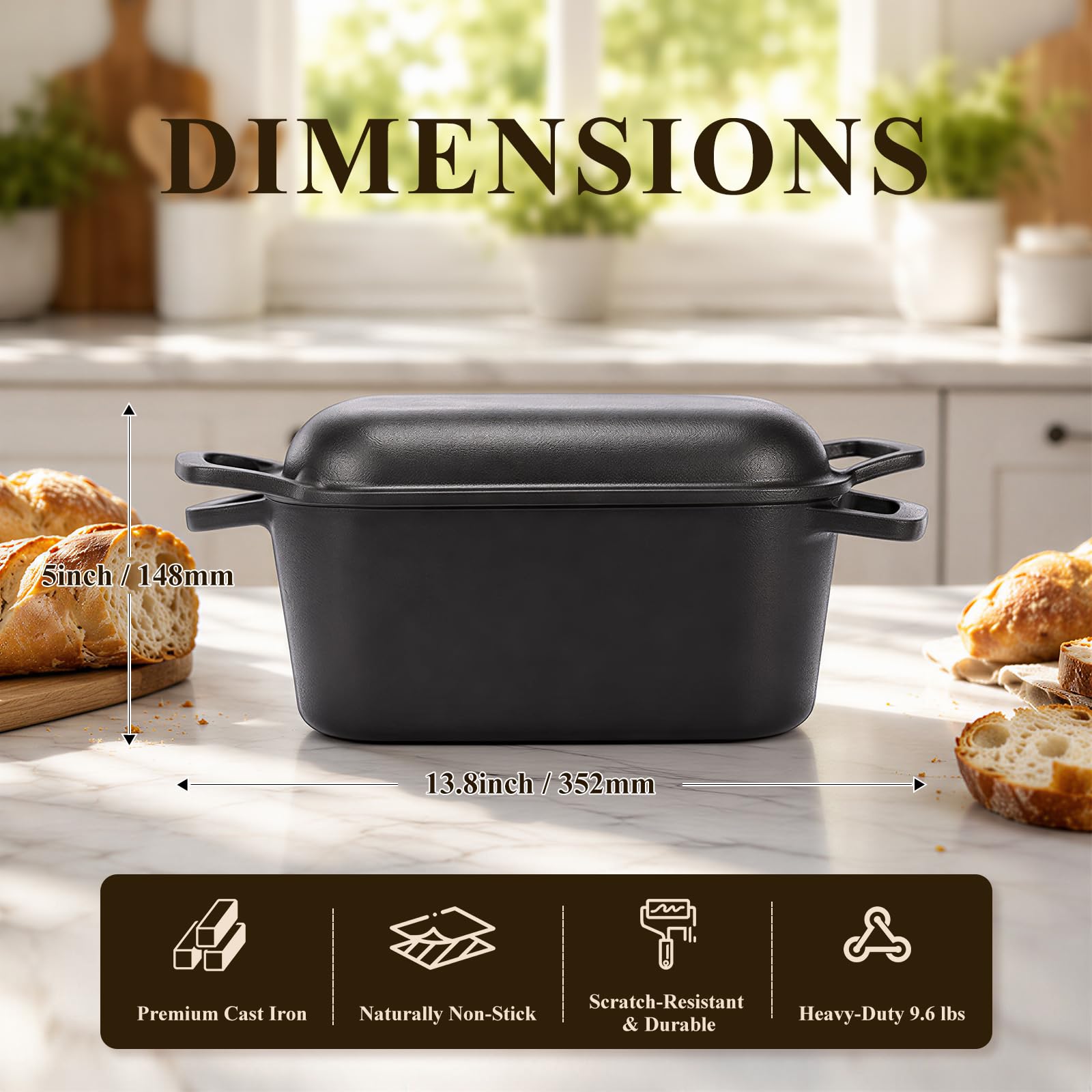 QuliMetal Brotbackform mit Sauerteig-Brotback-Set, ovaler Sauerteig-Brottopf mit Deckel, vorgebrannt,3.4L, strapazierfähig, hausgemachte Brotherstellung