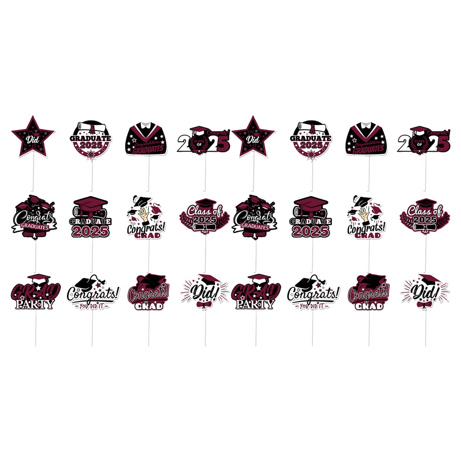 Buxuaaaa A Buxuaaa Of 24 Cake Decoration Set Graduation Cake Toppers Party Food Picks Paper Texture Suitable For Holidays Celebration Graduate Cupcake Decorations
