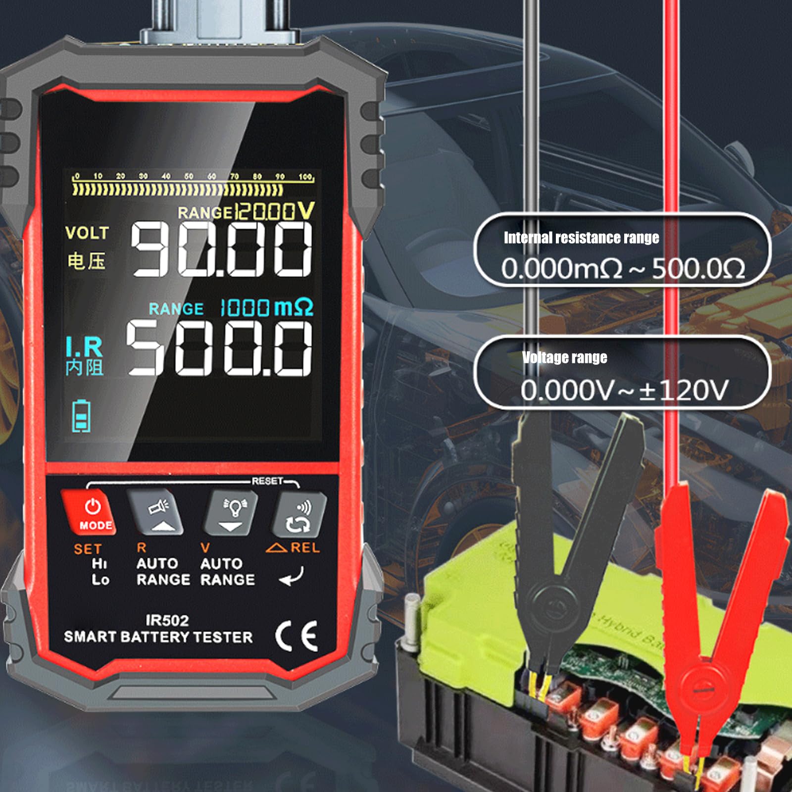 Monitor di salute della batteria per batterie al litio acido Tensioni precise Misurazione della resistenza interna Design ergonomico Tester batteria per professionale
