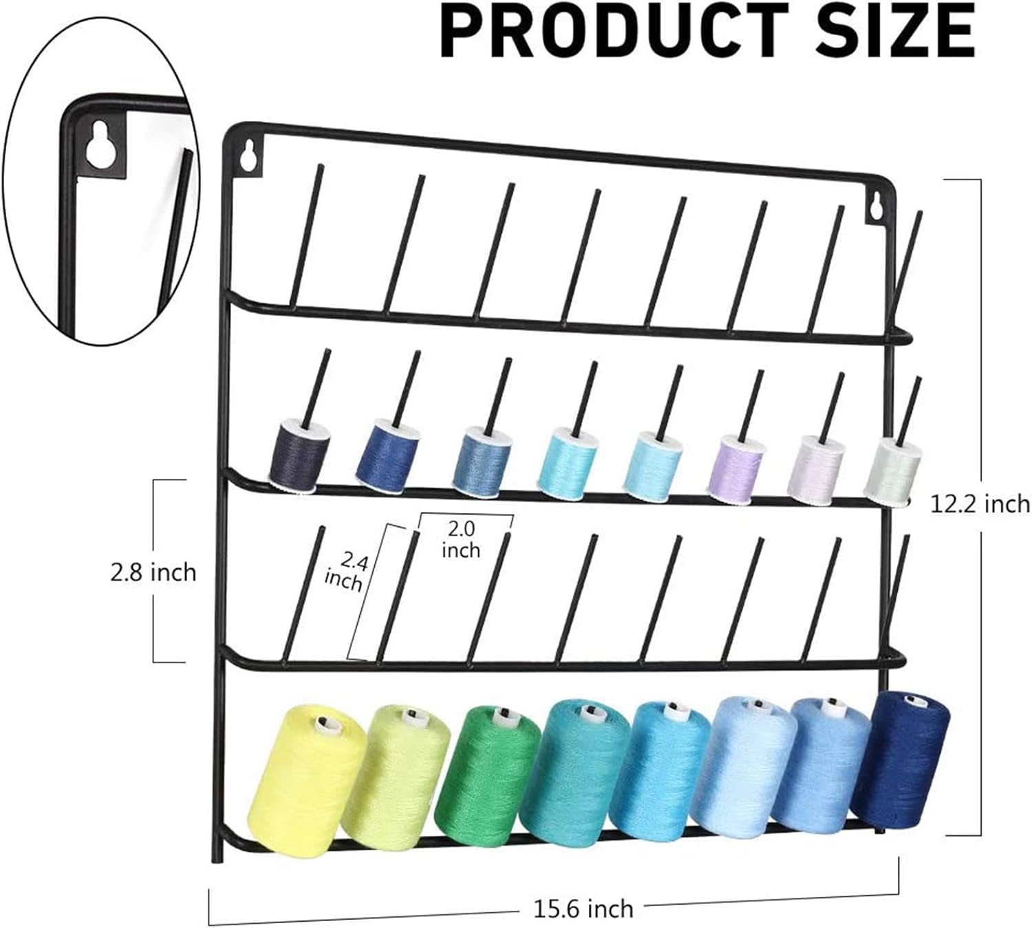 HAITARL 32-Spool Thread Holder, Wall-Mounted Metal Sewing Thread Rack with Hanging Tools, Metal Rack for Organize Sewing Thread, Embroidery-Suitable for Large Thread