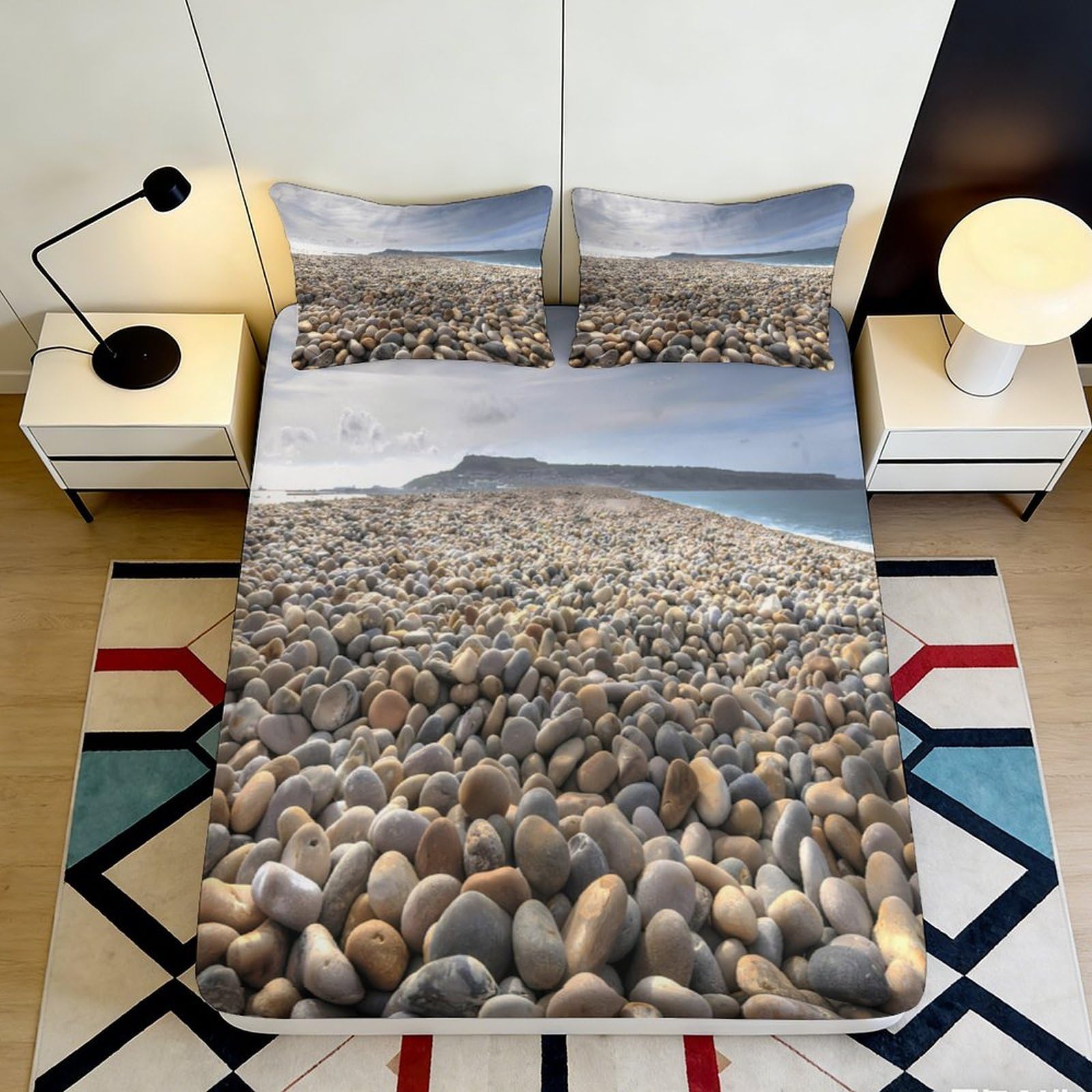 3D Printed Beach Scene Fitted Sheet Microfiber Deep Pocket Non-Slip Full Wrap Beach Mattress Fitted Cover 200x200x25cm 90x200x25cm