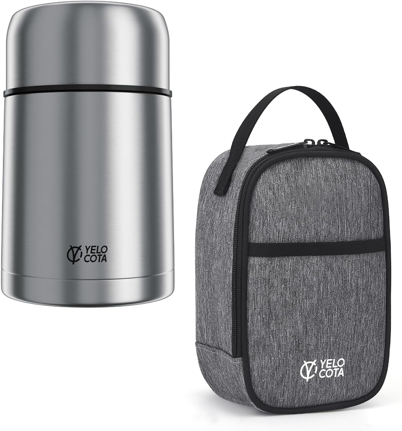 Yelocota27Oz Vacuum Insulated Stainless Steel Wide Mouth Soup Thermos with Mini Thermal Bag-Exact Designed for Thermos below 27 Oz