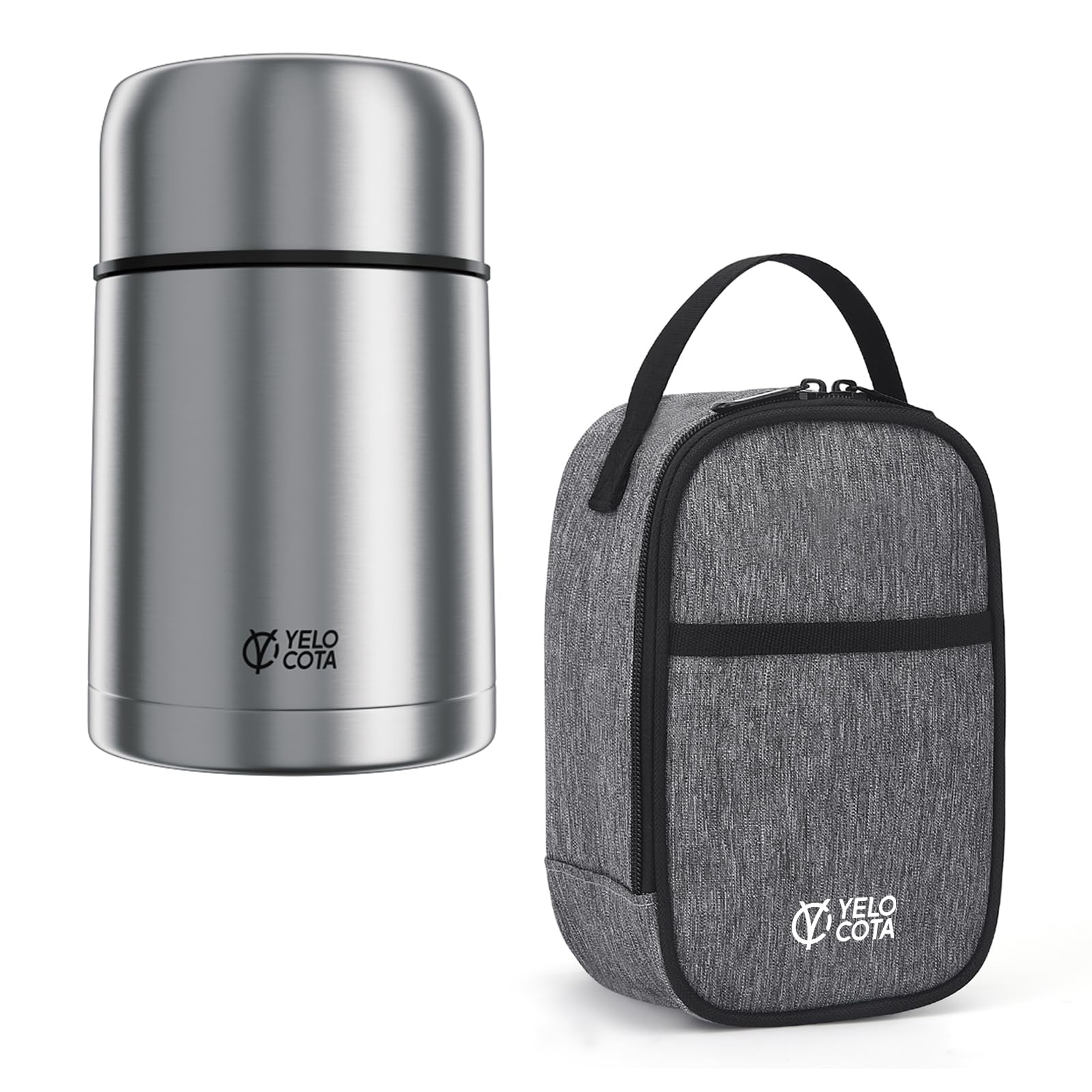 Yelocota27Oz Vacuum Insulated Stainless Steel Wide Mouth Soup Thermos with Mini Thermal Bag-Exact Designed for Thermos below 27 Oz