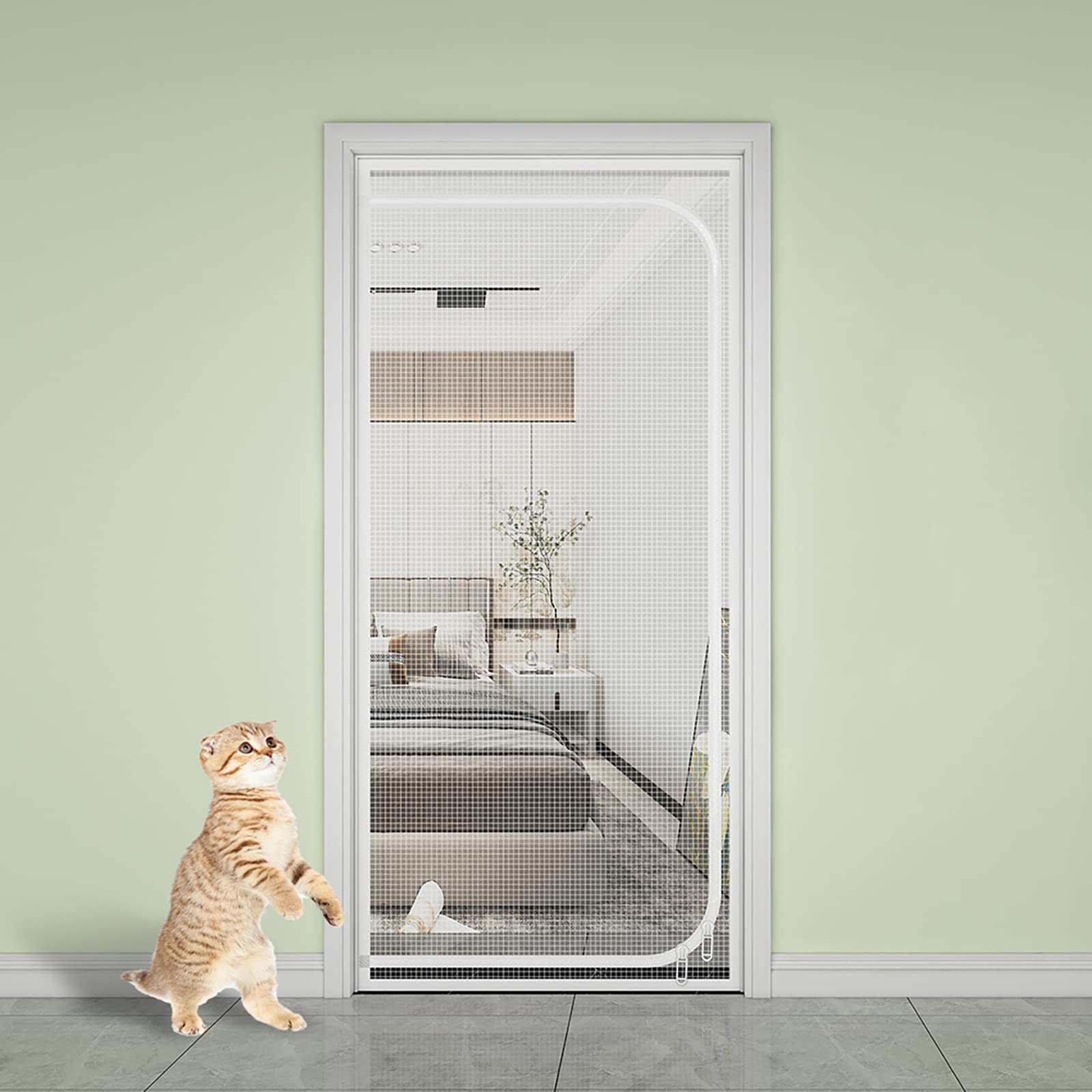 Puerta mosquitera para Gatos, iFCOW Puerta mosquitera a Prueba de rasguños para Gato con Cremallera Evita Que los Cachorros Gatos salgan Corriendo de la Cocina del Dormitorio de la casa