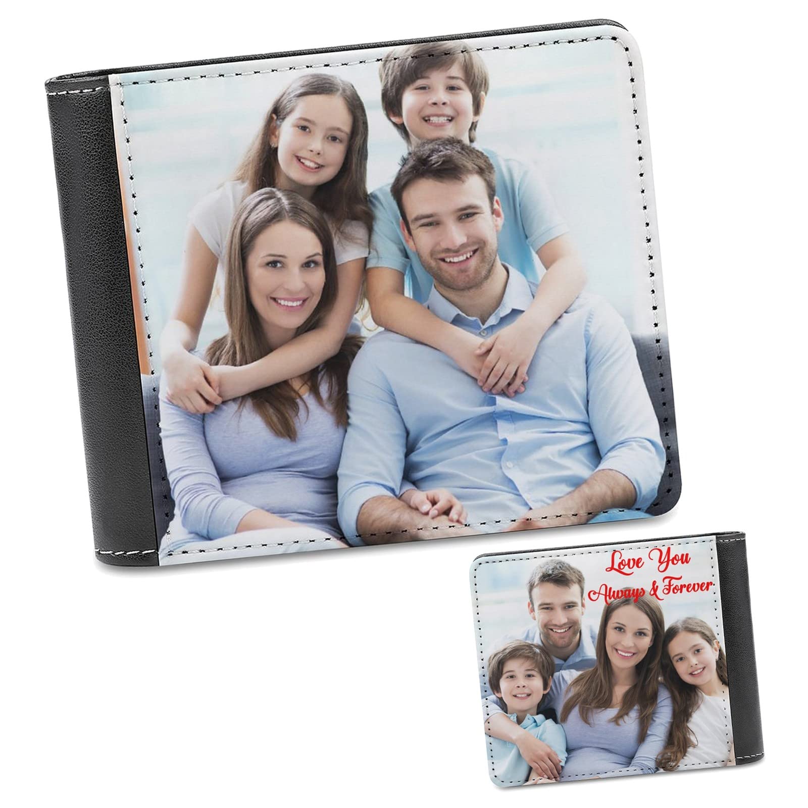 Custom Personalized Wallets for Men with Picture Photo Double Sided Print Customized Leather Wallet Gift for Dad Husband Boyfriend