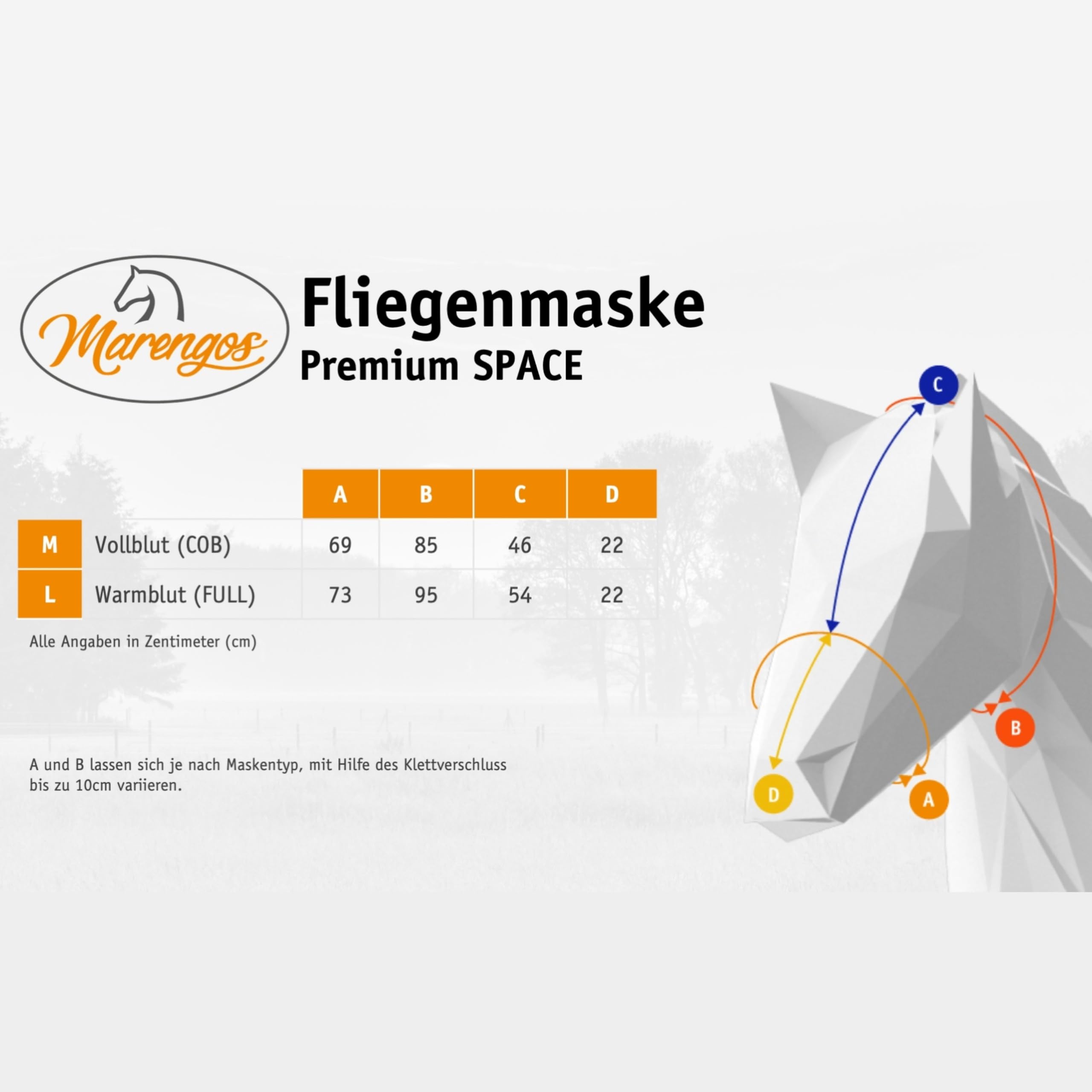 Marengos - Fliegenmaske mit Ohren- & Nasenschutz Premium Space | Pferdefliegenmaske in Schwarz | mit Elastikeinsätzen & Klettverschluss | extra Freiraum für die Augen | Pferde Zubehör Vollblut