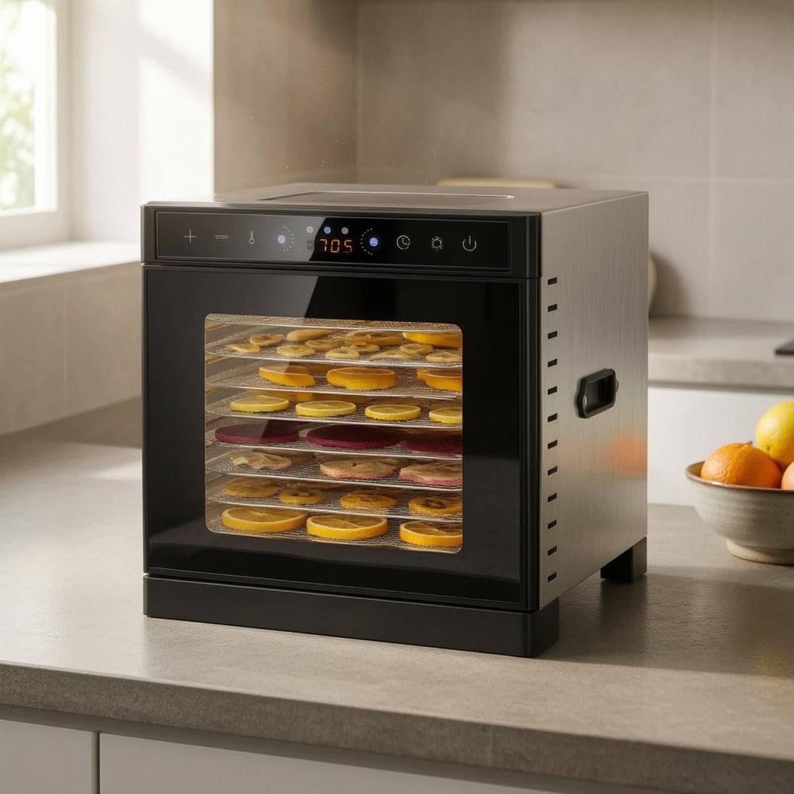 Essiccatore Cibo 400W Luce Interna Disidratatore Alimentare Timer Programmabile Elettrodomestico da Cucina, 8 Strati Con Finestra, Touch, Doppio Strato