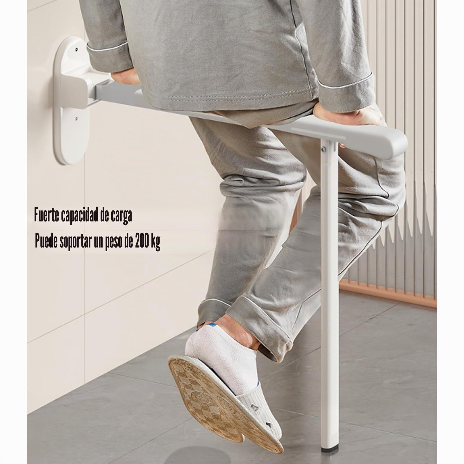 Barra Asidero Baño Con Pata Abatible, Barras Baño Minusvalidos Acero Inoxidable Antideslizante Con Anillo Luminoso Asa De Seguridad Baño Plegable Soporta Hasta 200 Kg (Black)