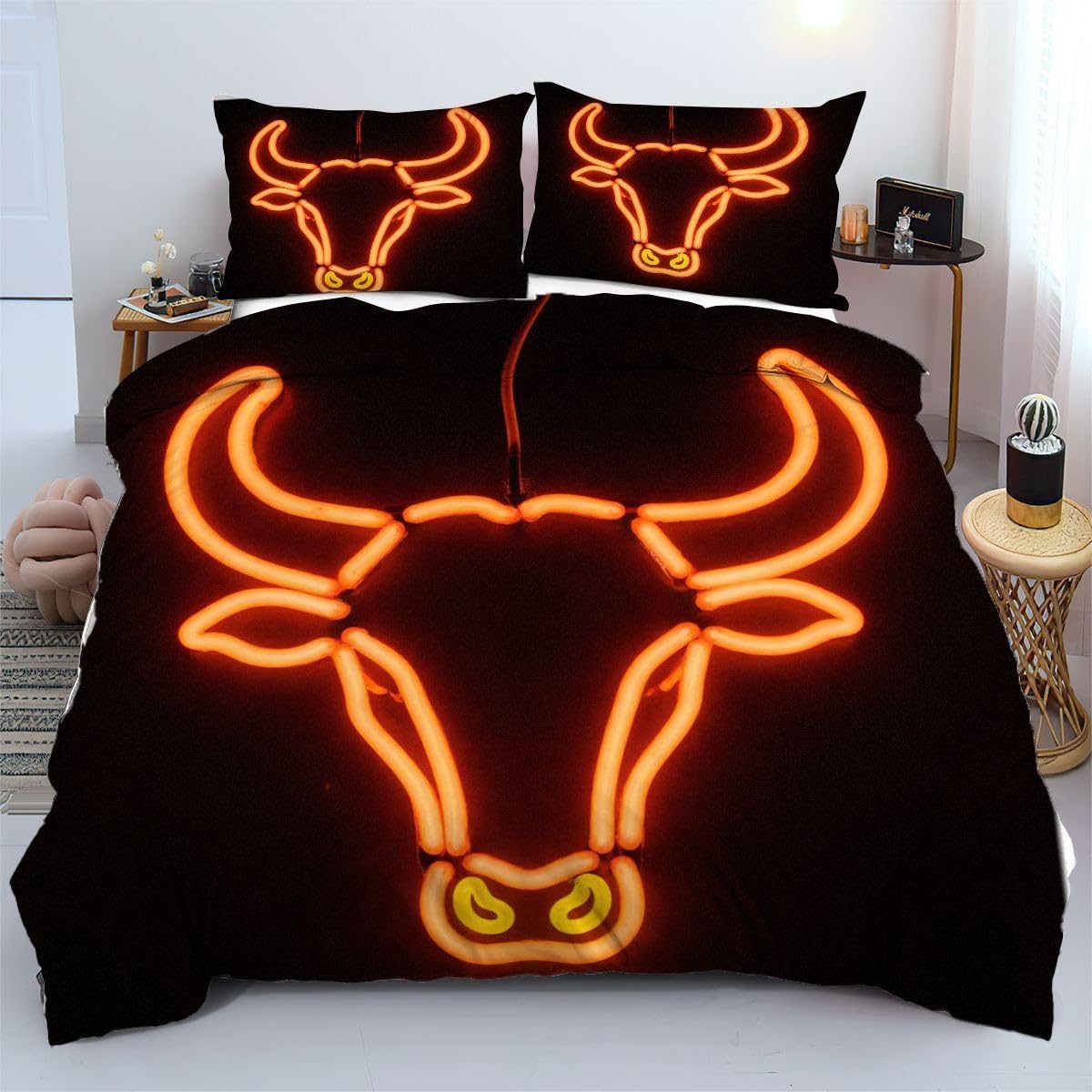 Parure de lit 220x240 cm vache orange idéale pour illuminer la chambre des ados