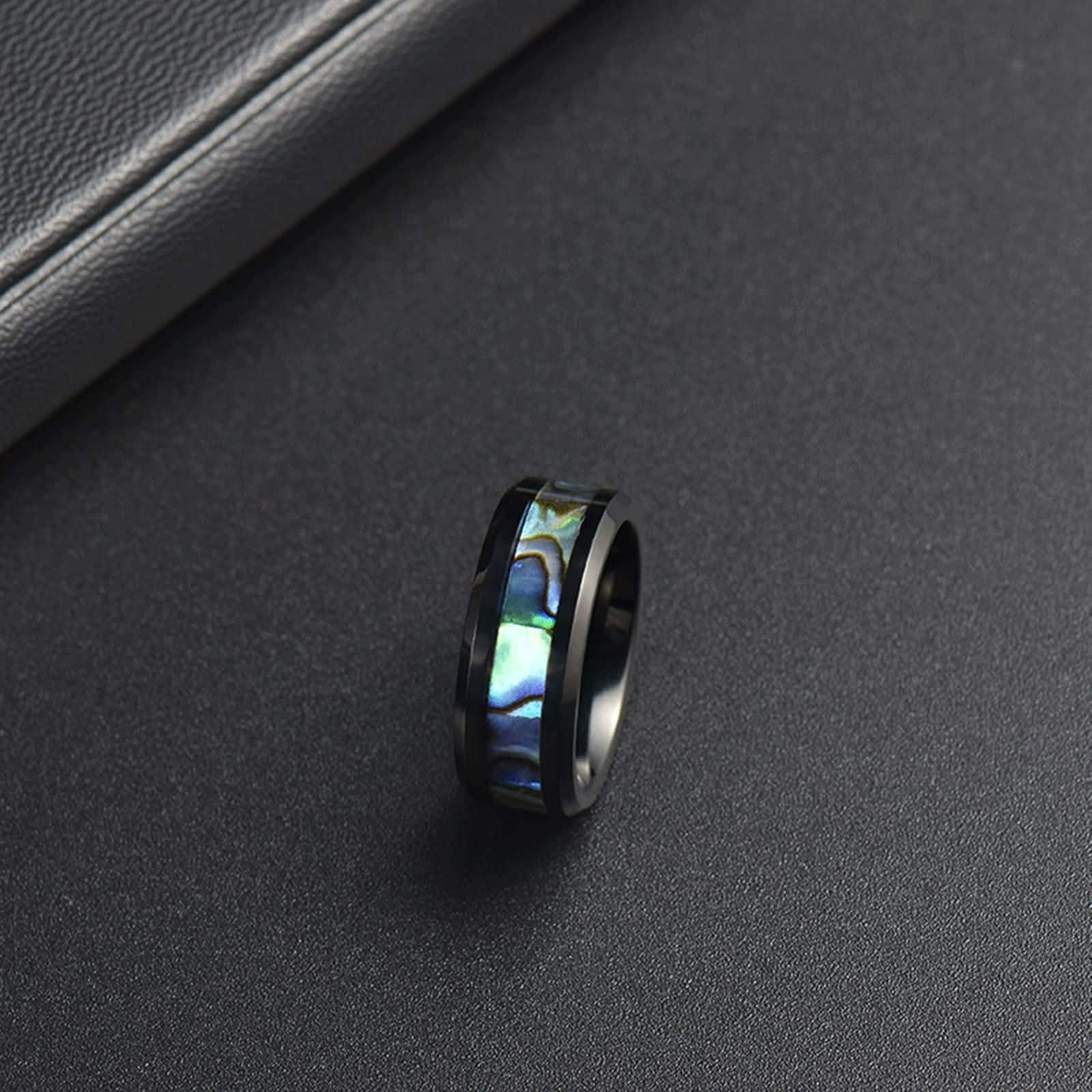 Anelli Uomo Tungsteno Anello Conchiglia Abalone Intarsiata Anello Fidanzamento Personalizzato 8MM Anello Promessa Nero Misura 12-31