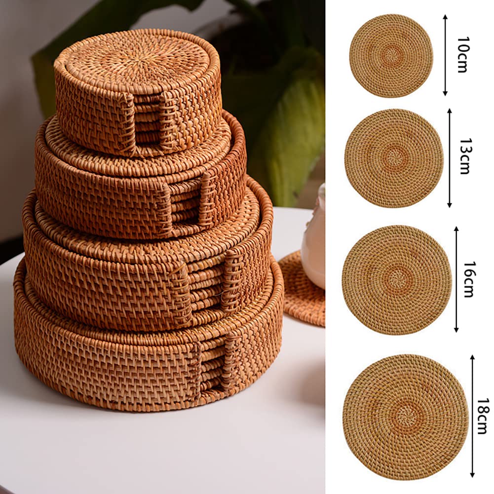 FunWheat ronde gevlochten placemats, set van 6 placemats voor eettafels, geweven, wasbaar, antislip, 38 cm (Oranje