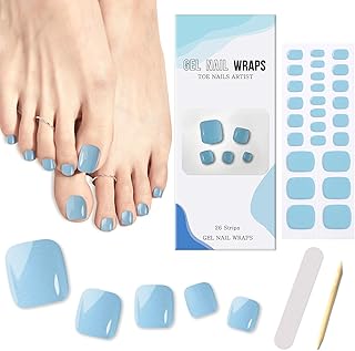 Ceboic Pegatinas Esmalte Uñas de Los Pies, 26Pcs Envolturas Completas Tiras de Uñas de Pies Color Sólido Calcomanías Autoadhesivas de Uñas, Toe Nail Wraps con Acabado de Gel Brillante (Azul)