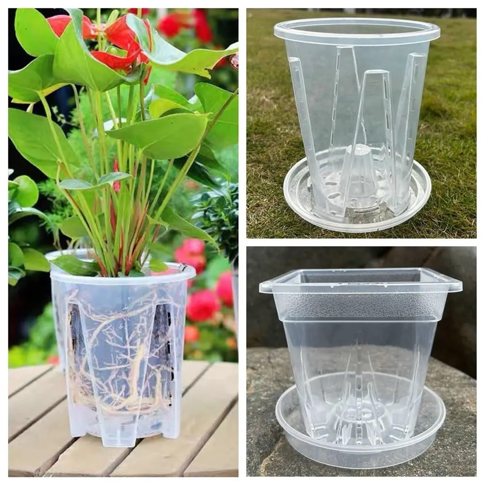 Przezroczyste plastikowe rośliny 6 szt. ABS przezroczystych okrągłych kwadratowych doniczek z otworami w różnych rozmiarach dla storczyków(Round 16cm)