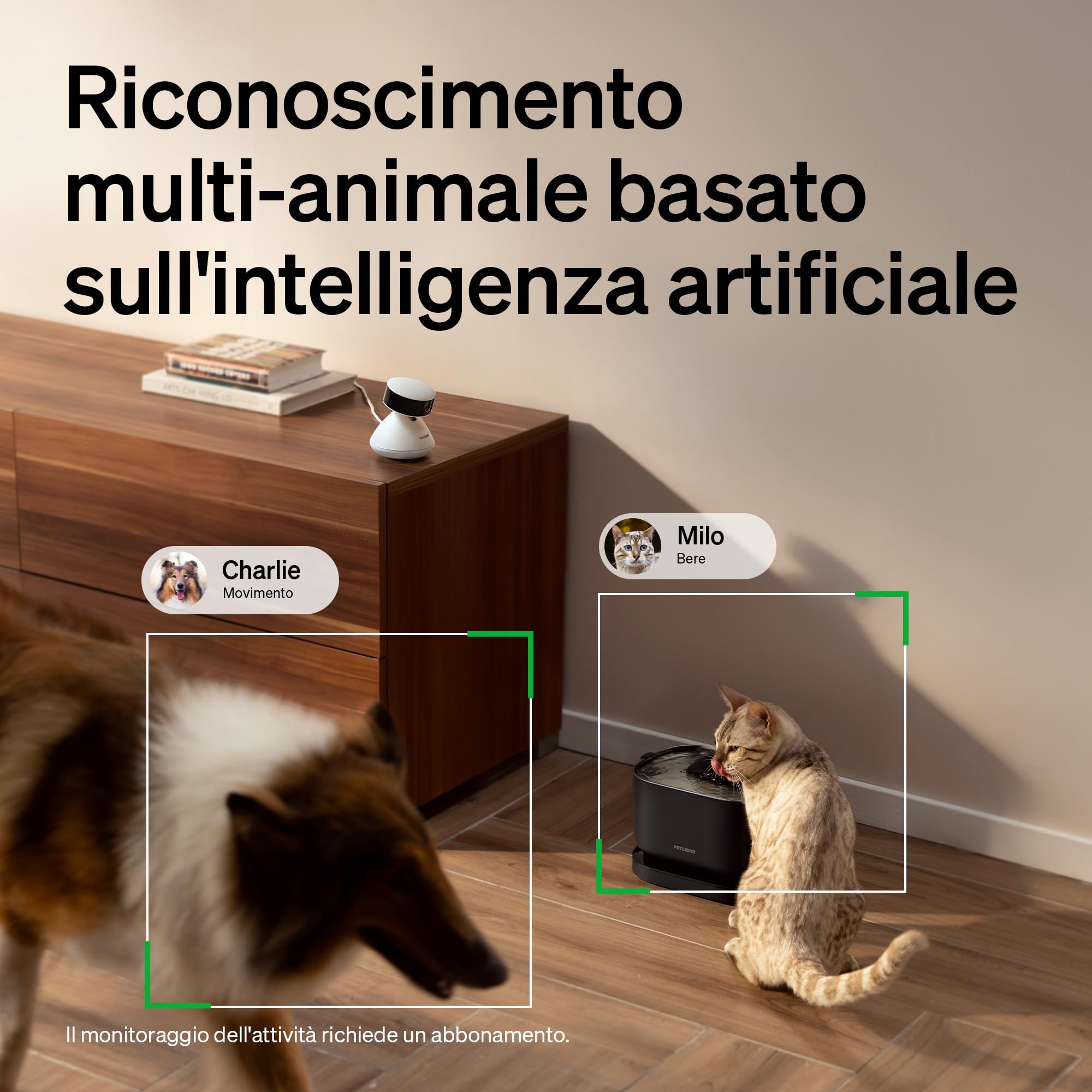 PETLIBRO Telecamera per animali domestici con app, telecamera per cani HD a 360°, controllata dall'intelligenza artificiale, per interni per il riconoscimento multi-animale, monitoraggio dell'attività