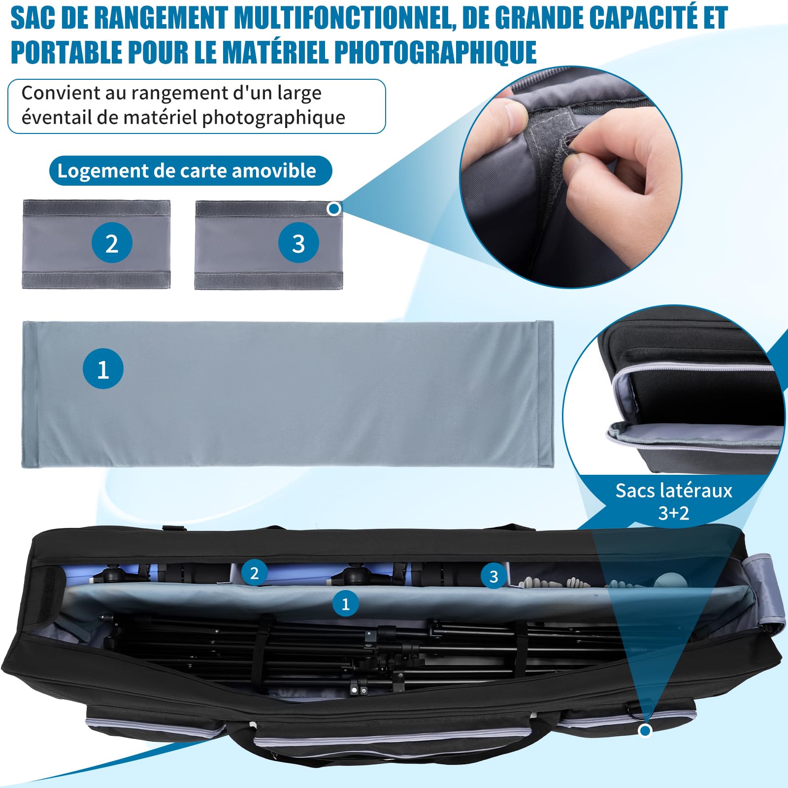 OUUTMEE 103CM Sac de Transport pour Trépied avec Bandoulière et Poignée, Étui pour Trépieds avec Séparateurs Amovibles, Housse pour Trépieds, Monopods et Accessoires (Noir)