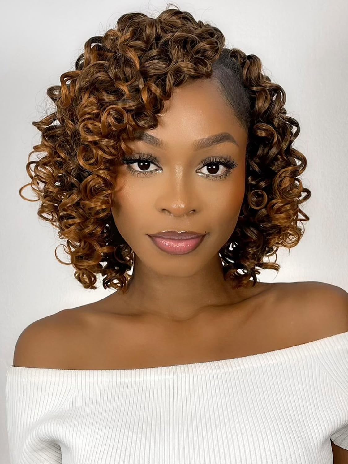 MYQUEEN GoGo Curl Crochet Hair Ombre Brown Curly Braids for Women 8 Inch 7 Packs Short Beach Ocean Deep Twist Synthetic Extensions T30#