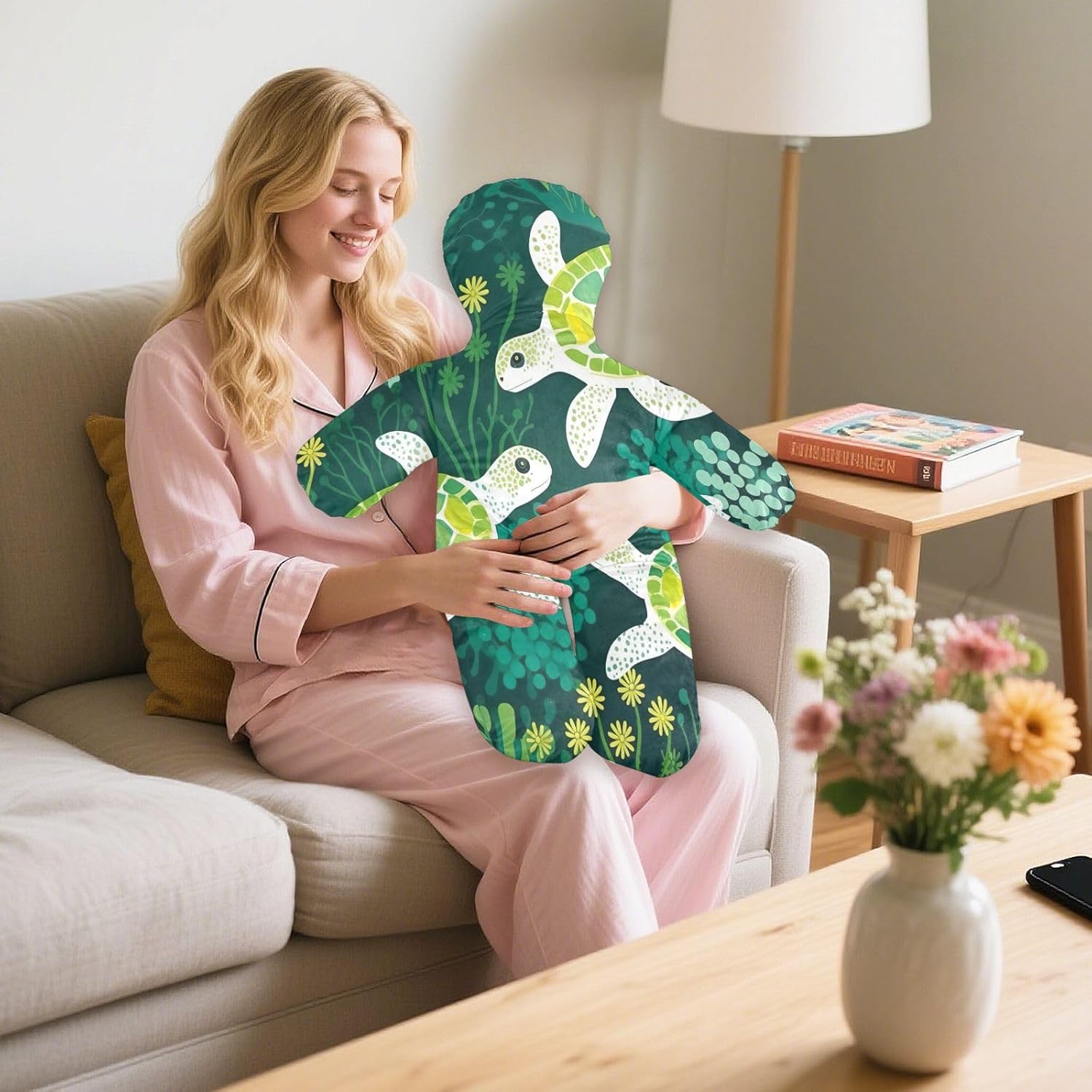 Turtles Human-Shaped Pillow Soft Body Pillows Washable Velvet Pillows for Anxiety Relief Sleeping Cuddling & Support