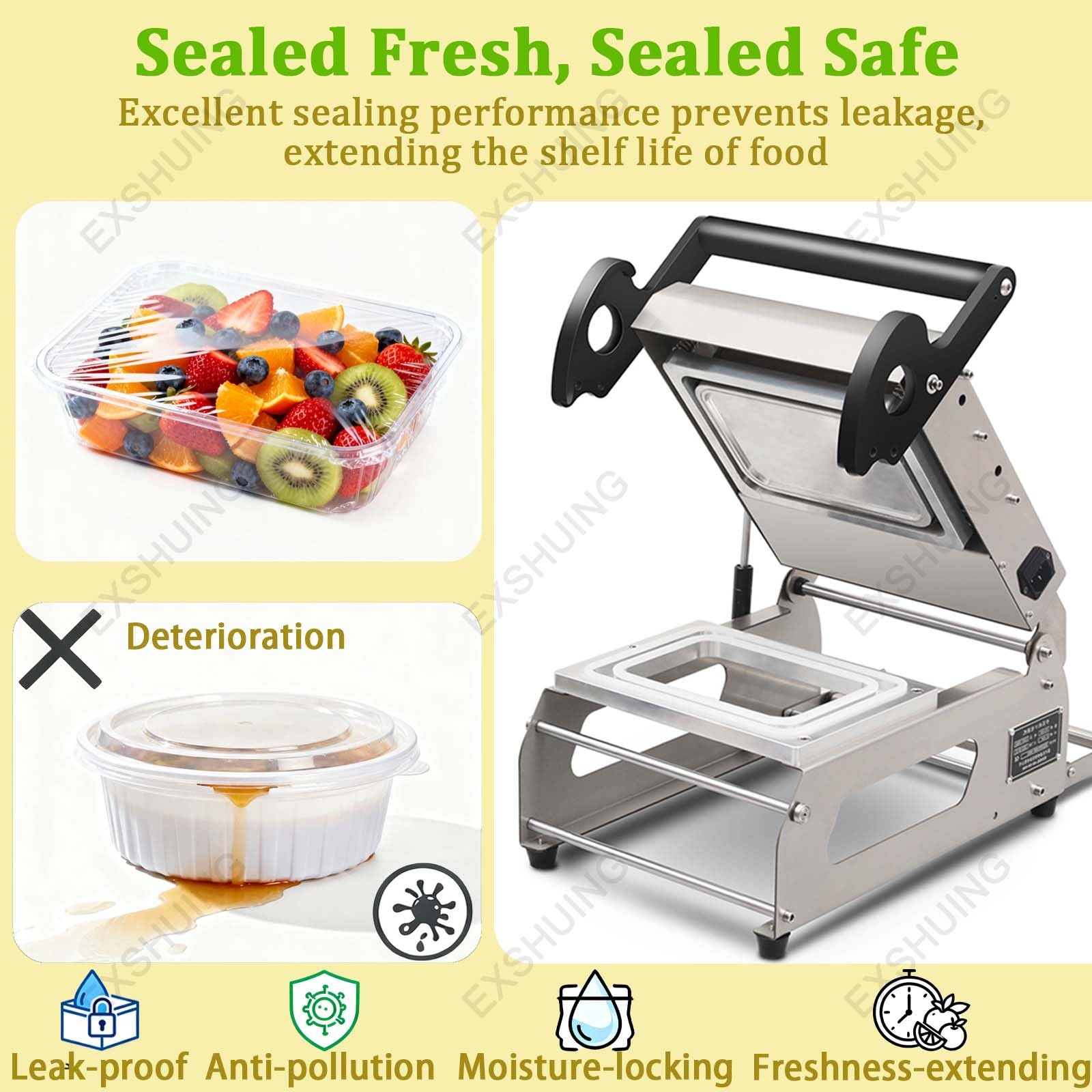 Sigillatrice Per Vassoi Alimentari In Acciaio Inossidabile, Funzionamento Manuale Di Grado Commerciale, Dotata Di Maniglia Ergonomica, Larghezza Del Film 260 * 180 Mm, Per Ristoranti