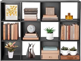 ZenStyle 12 Cube Storage Shelf Organizer Bookshelf with Open Back Closet Cabinet, DIY Plastic Modular Book Shelf for Organizing Closet Bins