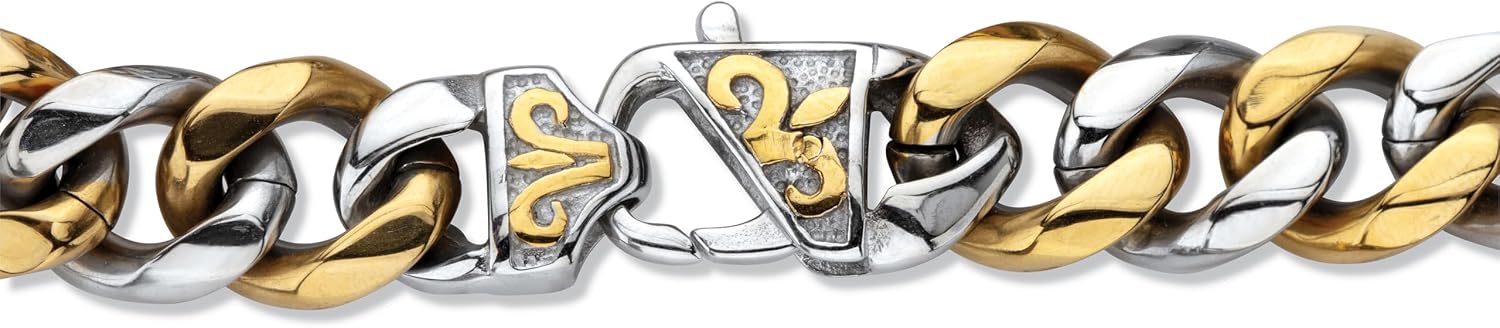 PalmBeach Men's Yellow Gold Ion-Plated Stainless Steel Curb Link Chain Bracelet (14mm), Lobster Claw Clasp, 8.5 inches