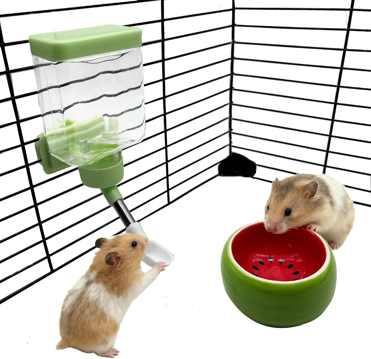 Hamster Water Bottle Hamster Water Feeder Dispenser with Food Bowl Cage Accessories for Gerbils Dwarf Mouse