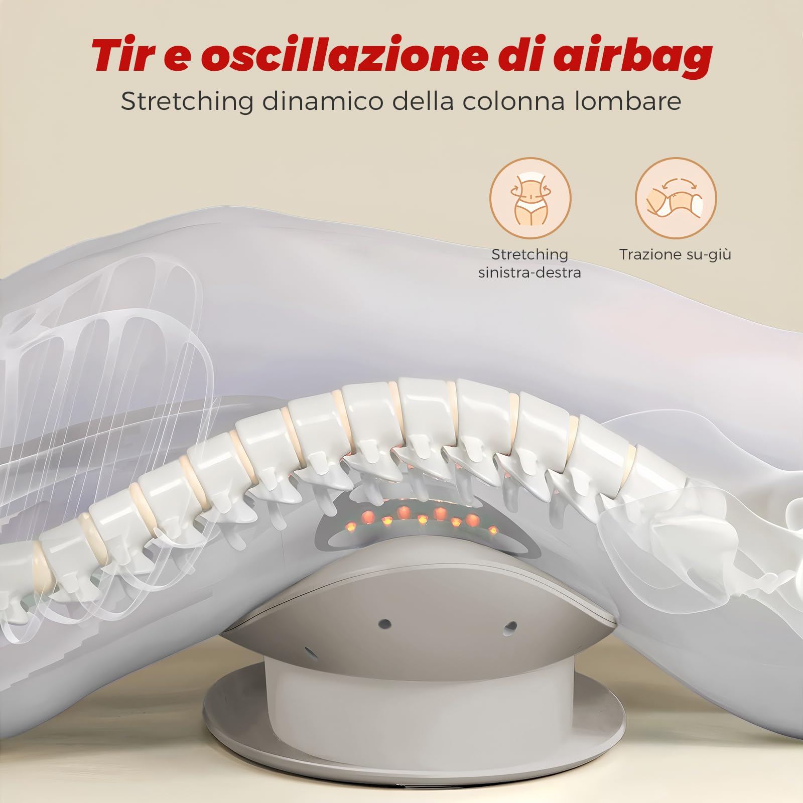 Massaggiatore lombare con calore, vibrazione, funzione curvatura, massaggiatore schiena con calore e impulso EMS, massaggiatore lombare con vibrazione, cuscino d'aria e telecomando