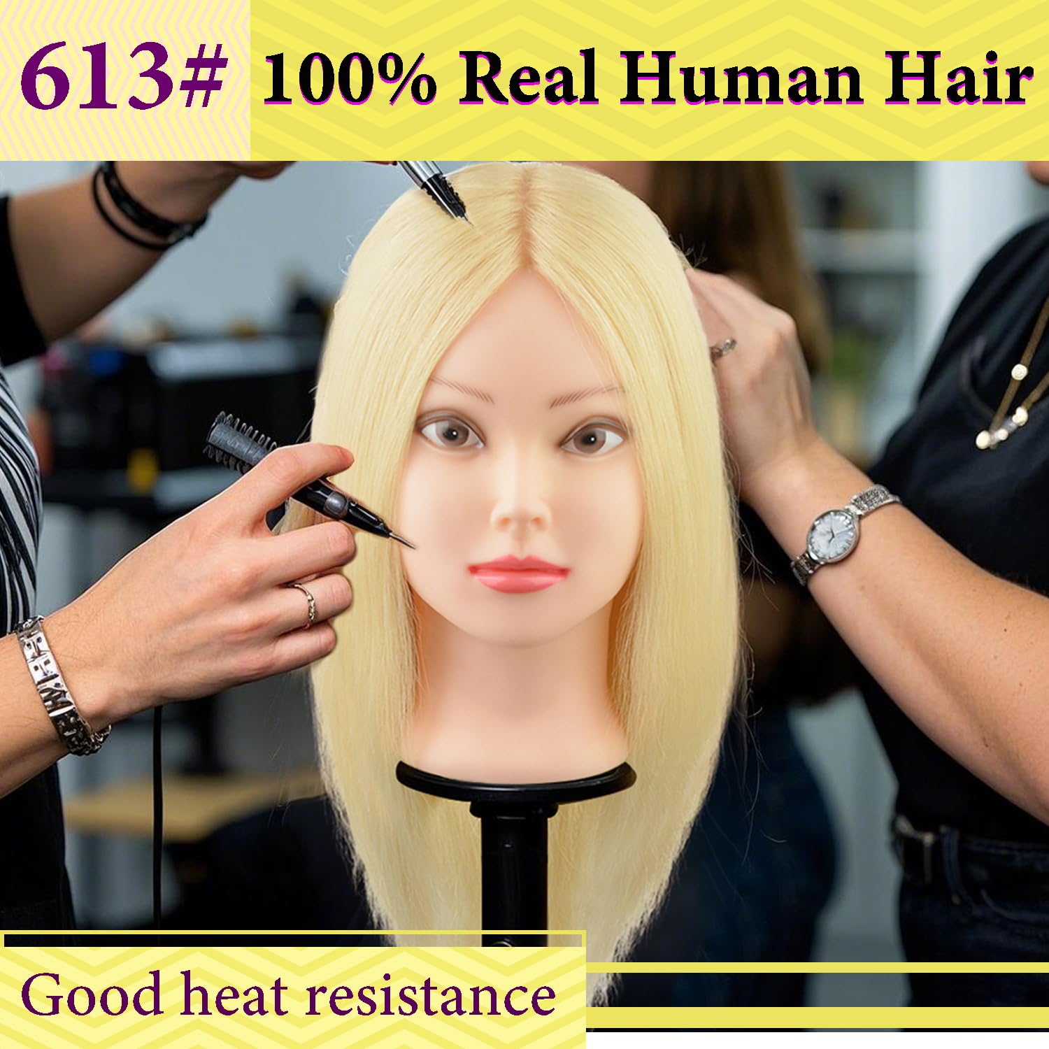 18 Zoll Mannequinkopf mit 100% Echthaar mit Verstellbarer Klemmhalterung Friseurkopf fur Frisurendesign und Flechtibungen (613#)