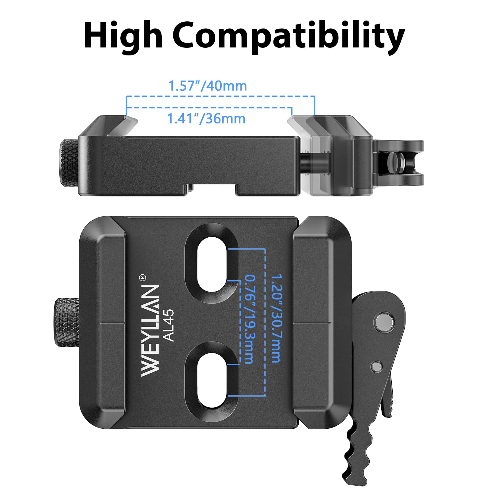 WEYLLAN AL45 Adattatore per Bipiede ARCA Rail con Rilascio a Leva | Supporto per Bipiede Harris & Atlas NC, Nero, Morsetto per Piastra a Sgancio Rapido, Adattatore Piastra Sgancio Rapido Arca