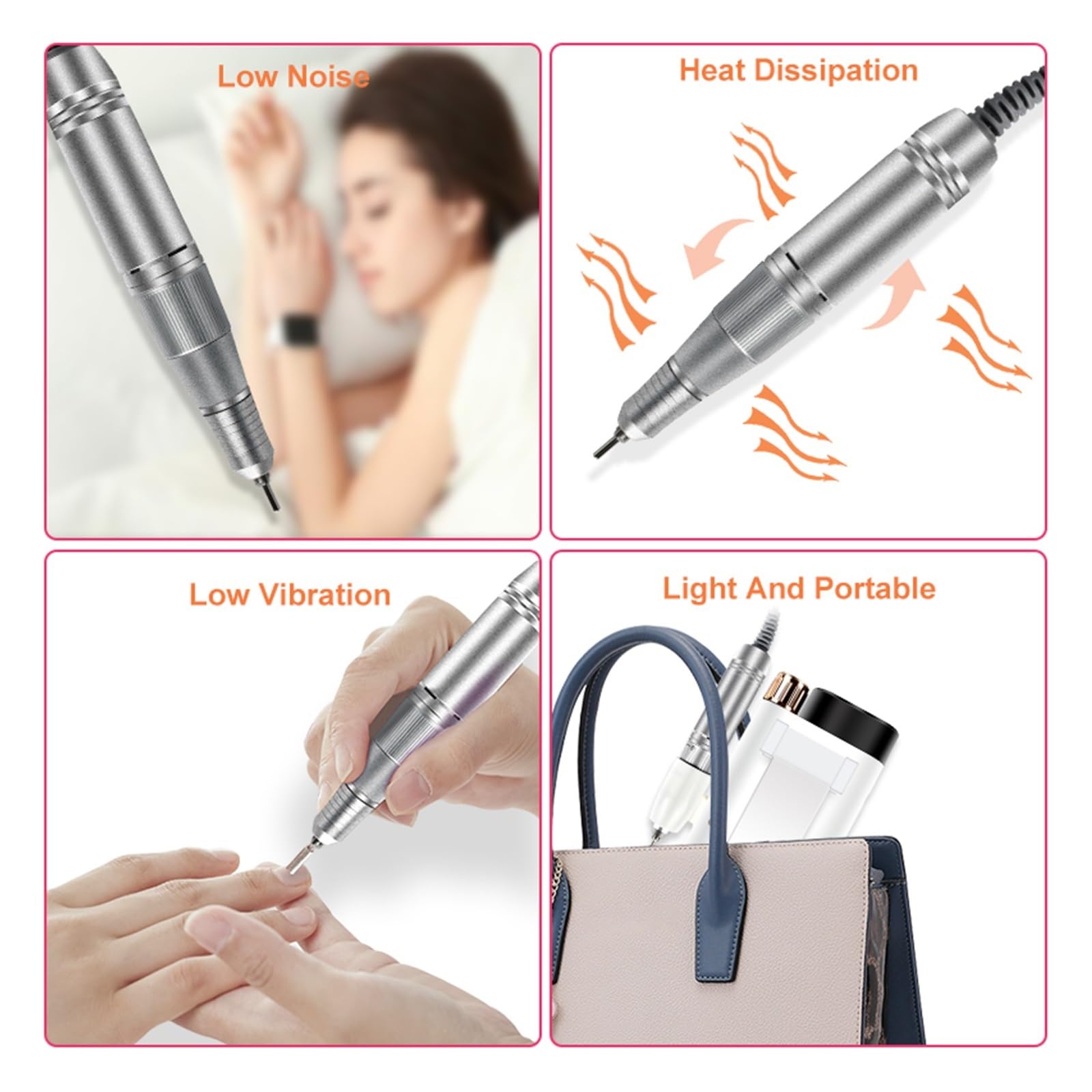 Wiertarka do paznokci Maszyna manicure, pilnik elektryczny Szlifierka i wiertła Bity z wyświetlaczem LED Do usuwania żelu Lakier Pióro Salon Narzędzie ,Niskie wibracje