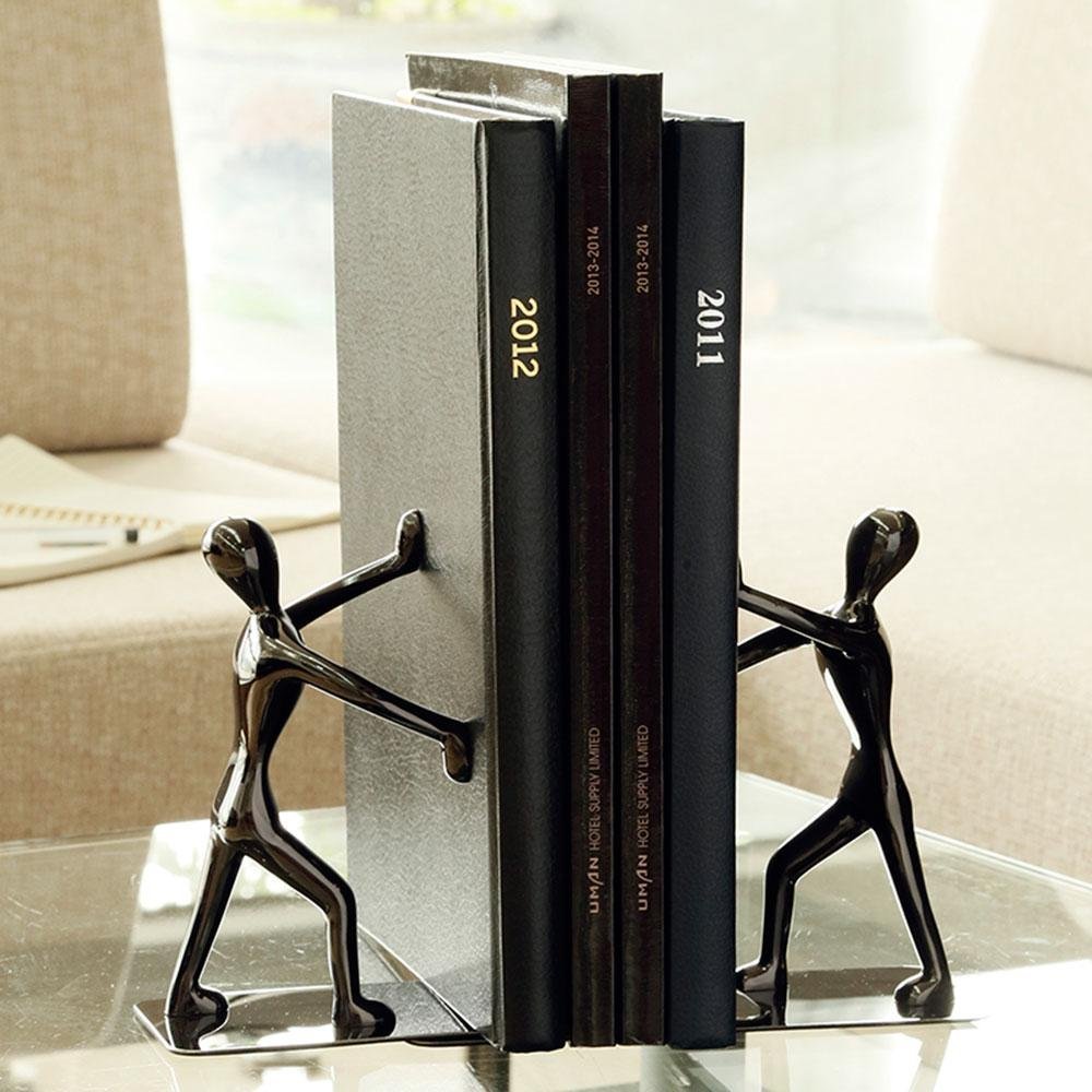 Paire de Serre-Livres en Acier Inoxydable en Forme d’Hommes pratiquant Le Kung-fu, décoratifs, Tendance et créatifs pour Ranger et Organiser Vos Livres à la Maison, au Bureau idée Cadeau Noir