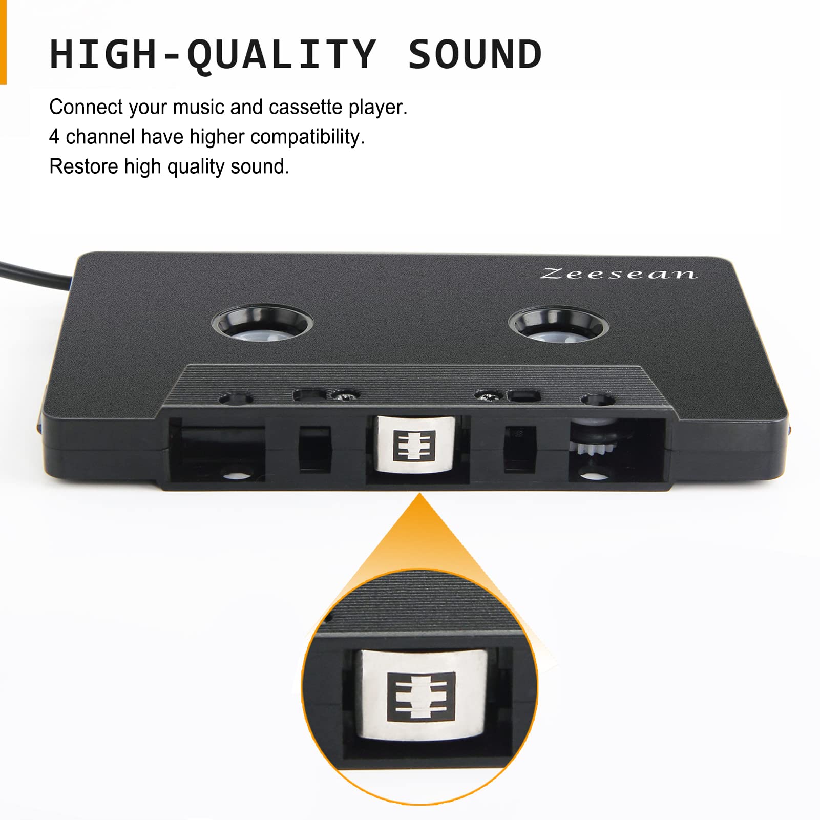Adapter do kasety kasetowej, 4-kanałowy adapter odtwarzacza kasety samochodowej, 3,5 mm retro zmieniacz taśmy, 24-karatowe pozłacane złącze, do telefonów komórkowych,