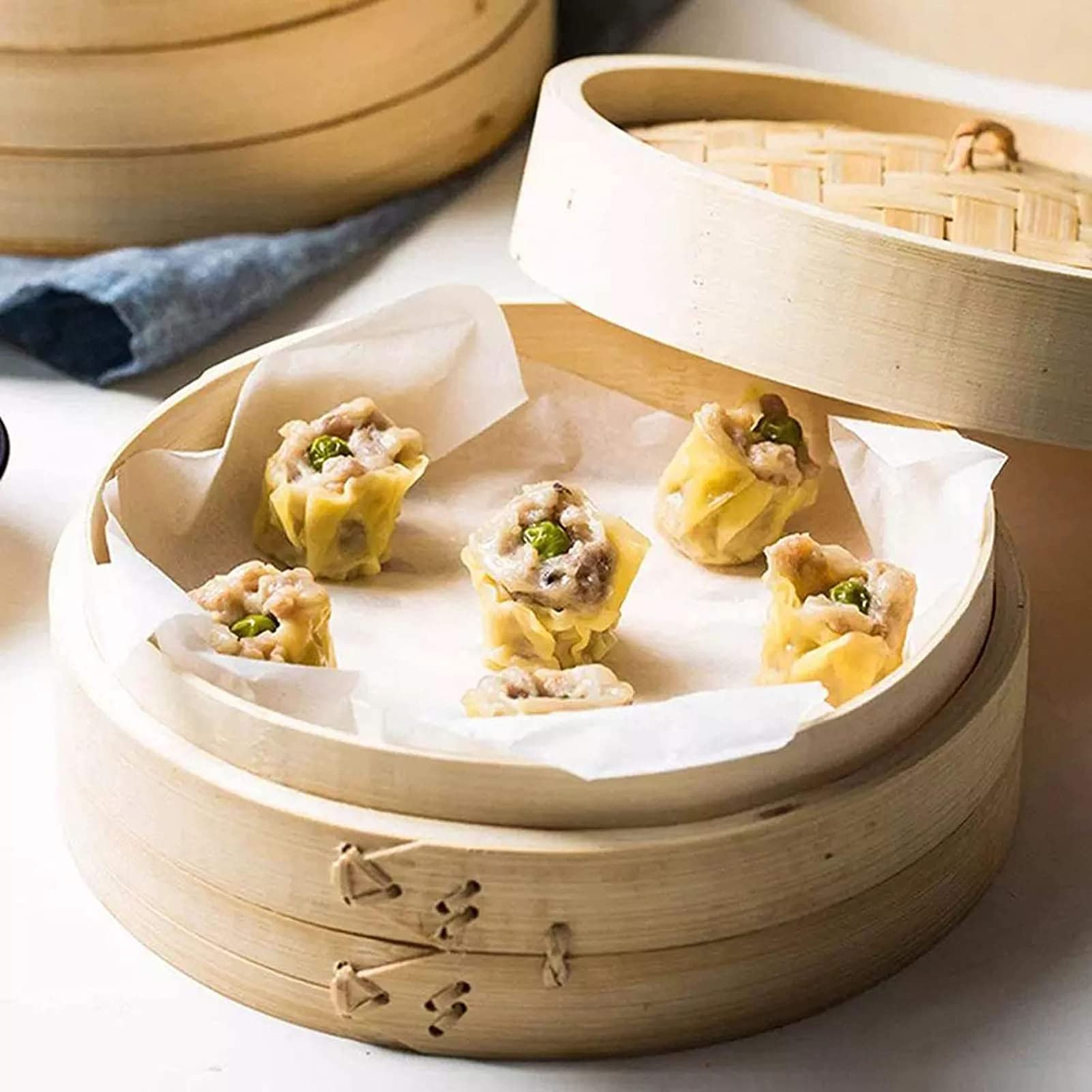 Vaporera de bambú, vaporera apilable Duradera Hecha a Mano para Verduras, Carne, Pescado, albóndigas, Dim Sum, Cocina