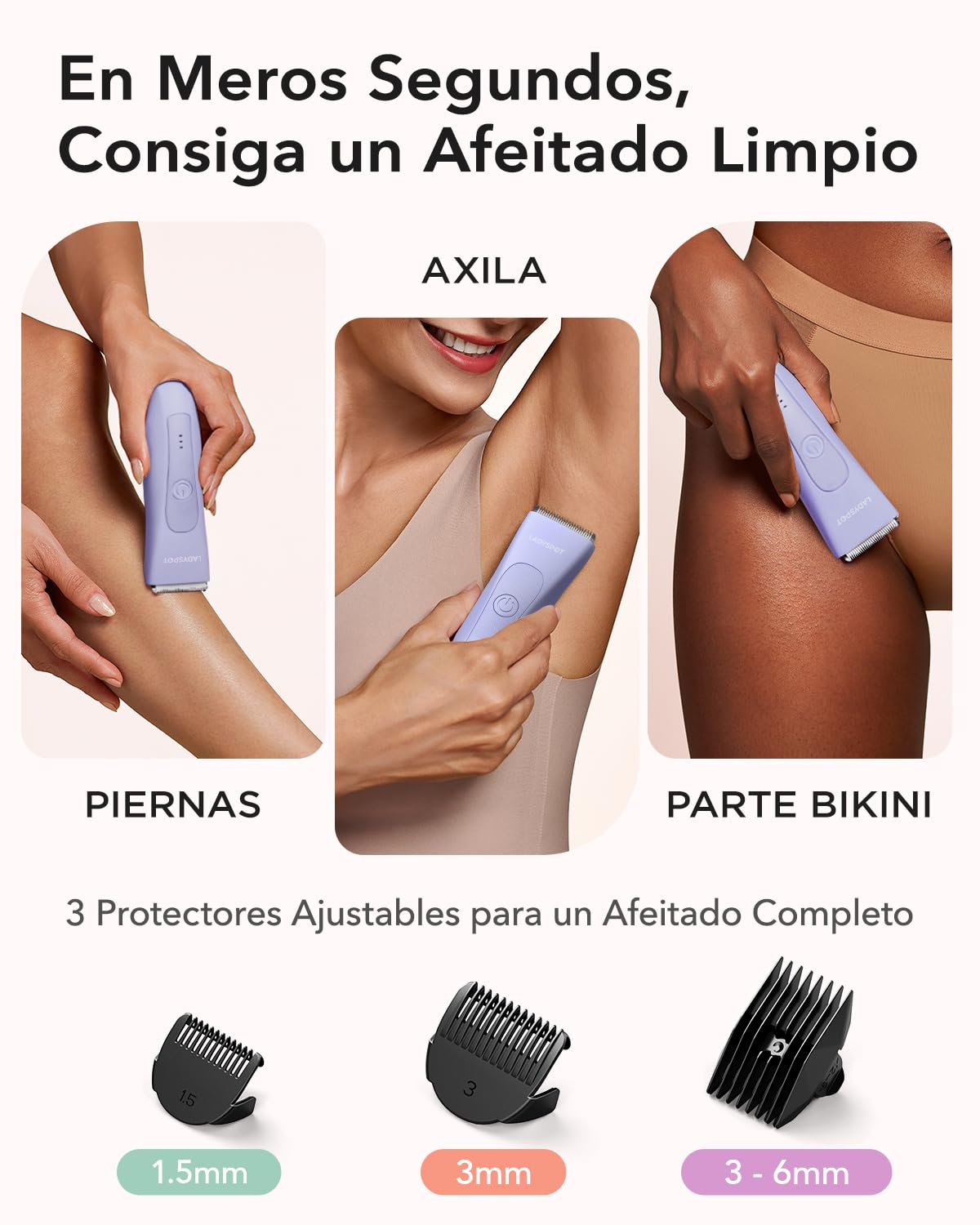LADYSPOT Afeitadora Mujer, Rasuradora Mujer Zona Intima, Uso en Seco y en Mojad, IPX7 Impermeable, Afeitadora Corporal Recargable, Depiladora Electrica Pubis