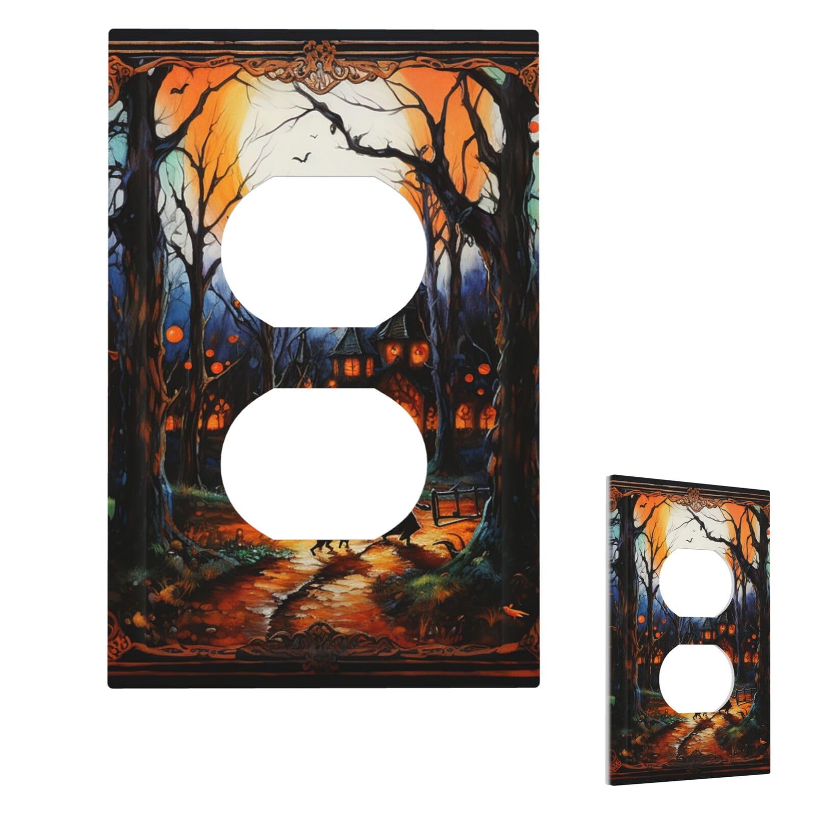 Aceprints Duplex Halloween Party Wall Plate Cover Modern Decorative Light Switch Cover Unbreakable Receptacle Outlet Covers For Living Room Bedroom Decor