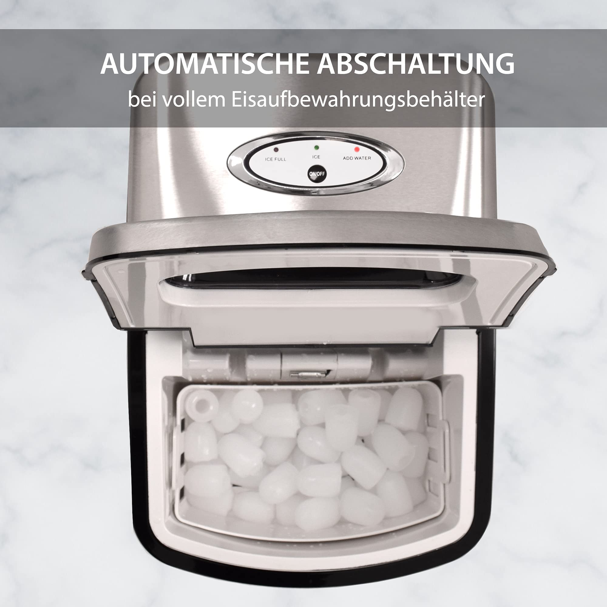 Gino Gelati GG-175W Digitaler Edelstahl Eiswürfelbereiter Eiswürfelmaschine Icemaker max. 15 Kg/24 h