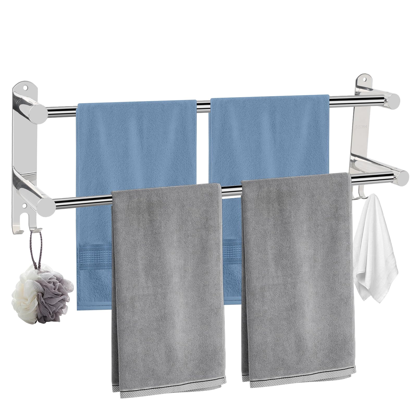 Porte-Serviettes Mural Adhésif avec 2 Crochets 40-75cm Double Bars | Porte Serviette Salle de Bain, Porte-Serviettes Acier Inoxydable 304 Adhésif pour Salle de Bain, Cuisine