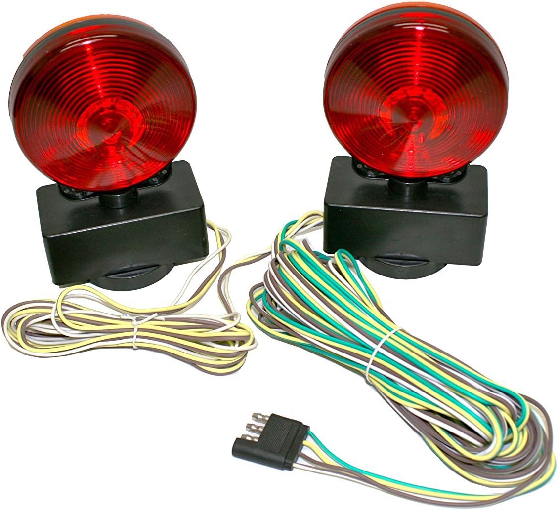 MAXXHAUL 12V Magnetic Towing Light Kit – Dual Sided Red Brake & Amber Flasher – For RVs, Utility Trailers, Boat Trailers, Flatbeds and More (80778)