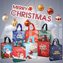 Aviski 8PCS Christmas Tote Treat Non-Woven Gift Bags with Handles for Gifts Wrapping Shopping, Xmas Party Supplies