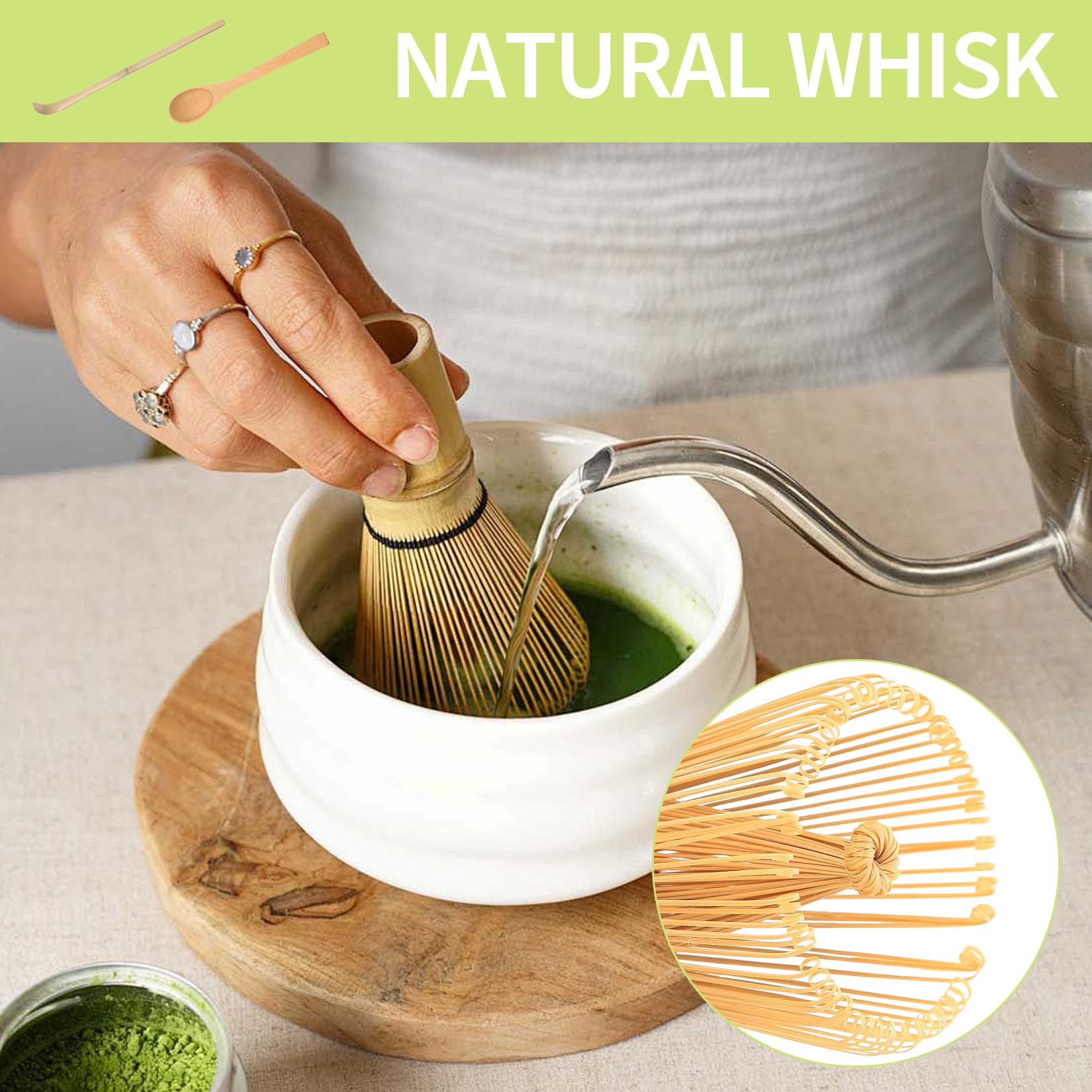 3 Piezas Set Te Matcha Kit Matcha Completo: Batidor Te Matchas & Cuchara de Matchas Japonés, Accesorios Regalos para Principiantes y Entusiastas