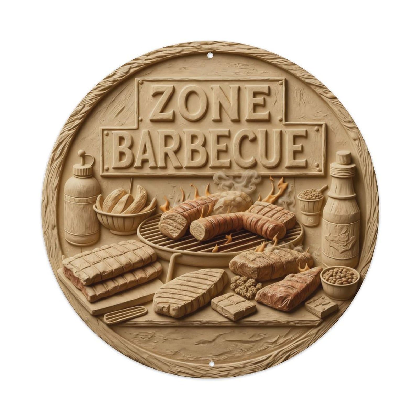 Zlatcbu Vintage Zone Barbecue Grilled Meat Sauce Flames Metal Tin Sign Retro Wall Art Poster, Decor For Home Living Room Bar Cafe Garage, 8X8 Inch