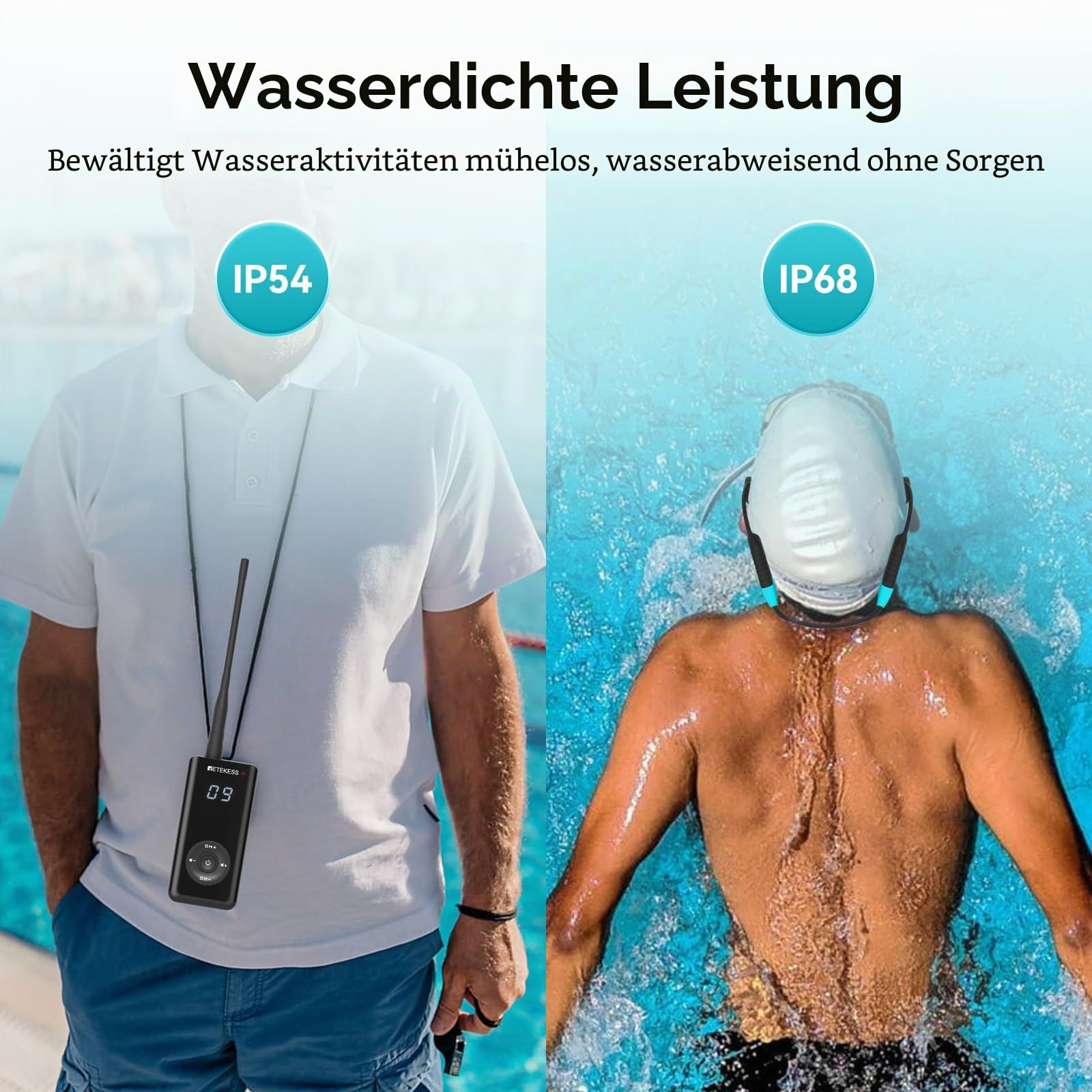 Retekess TT120 Swim Coach Communicator, Unterwasser-Kommunikator (1-5) | für Schwimmtraining, IP68 Wasserdicht, Knochenleitung, 120m Reichweite, Echtzeit-Coaching, Kabellose Unterwasserkommunikation