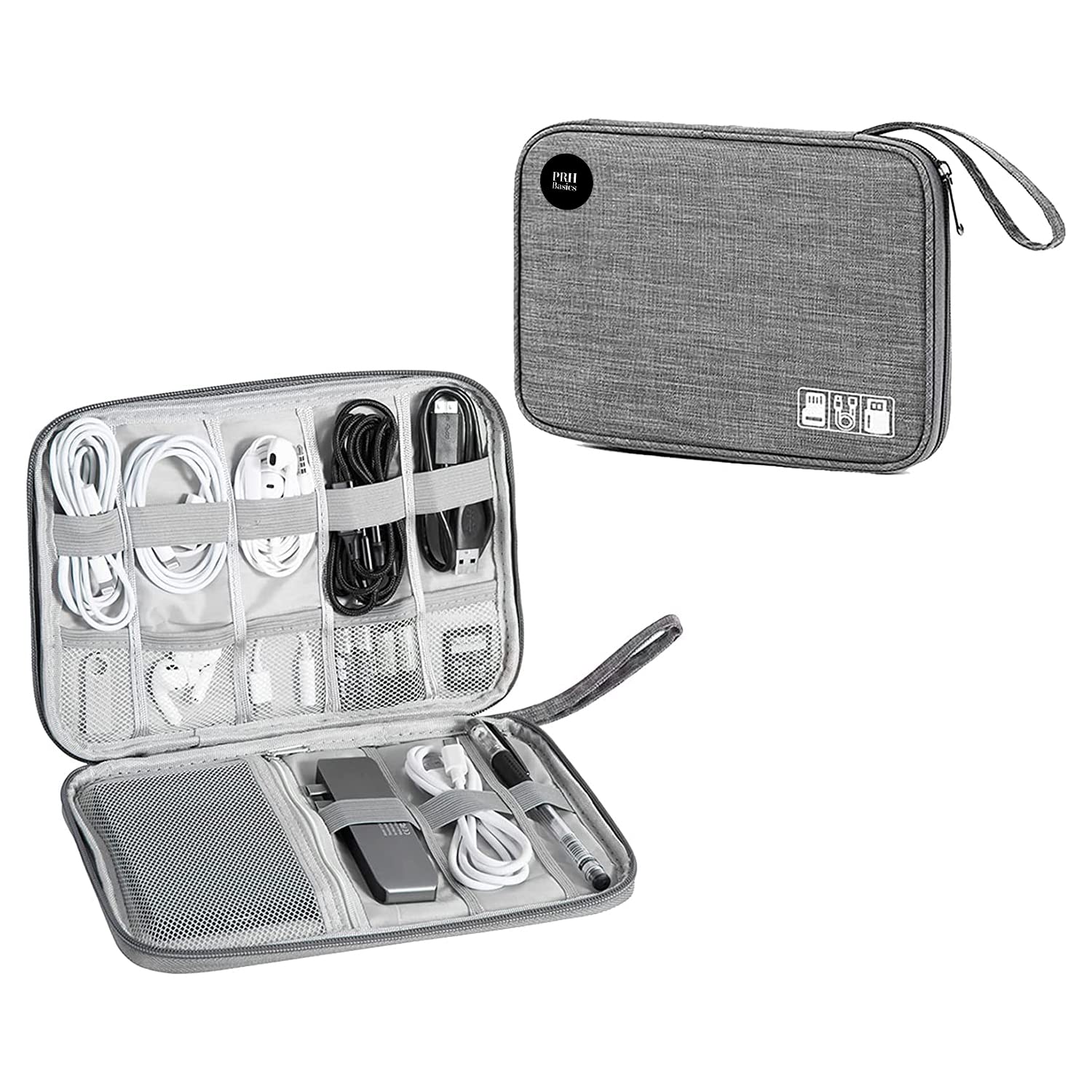 PRH Basics Digital Gadget Organizer Bag for USB Cable, Power Bank, Charger, Earphone | Water Resistance Material | Double Layer Electronic Gadget Travel Case - Colour May Vary-image-36