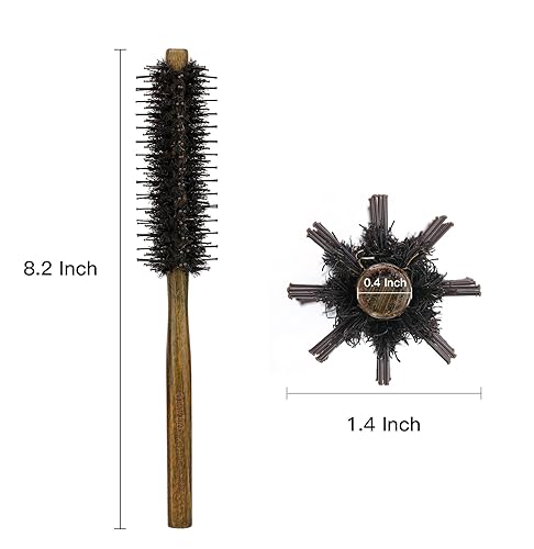 Miniatura 2 de PERFEHAIR Cepillo de pelo redondo pequeño con cerdas de jabalí y nailon, 1.4 pulgadas, mini cepillo circular rodante para secar, rizar, peinar fino,